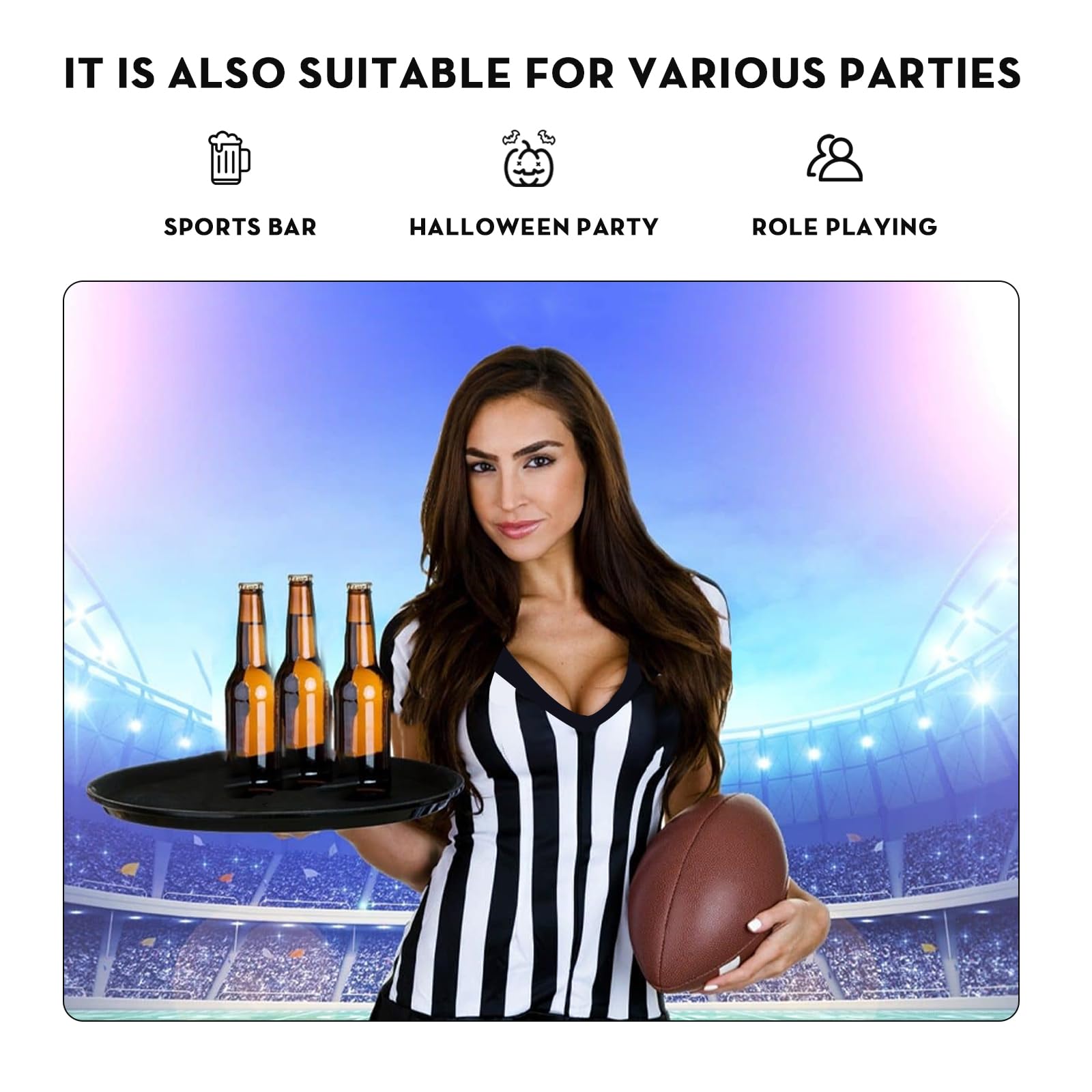 VKT Women's Referee Shirt - Black & White Striped Jersey for Basketball, Football & Soccer Officials - Perfect for Games, Sports Events & Halloween Costumes