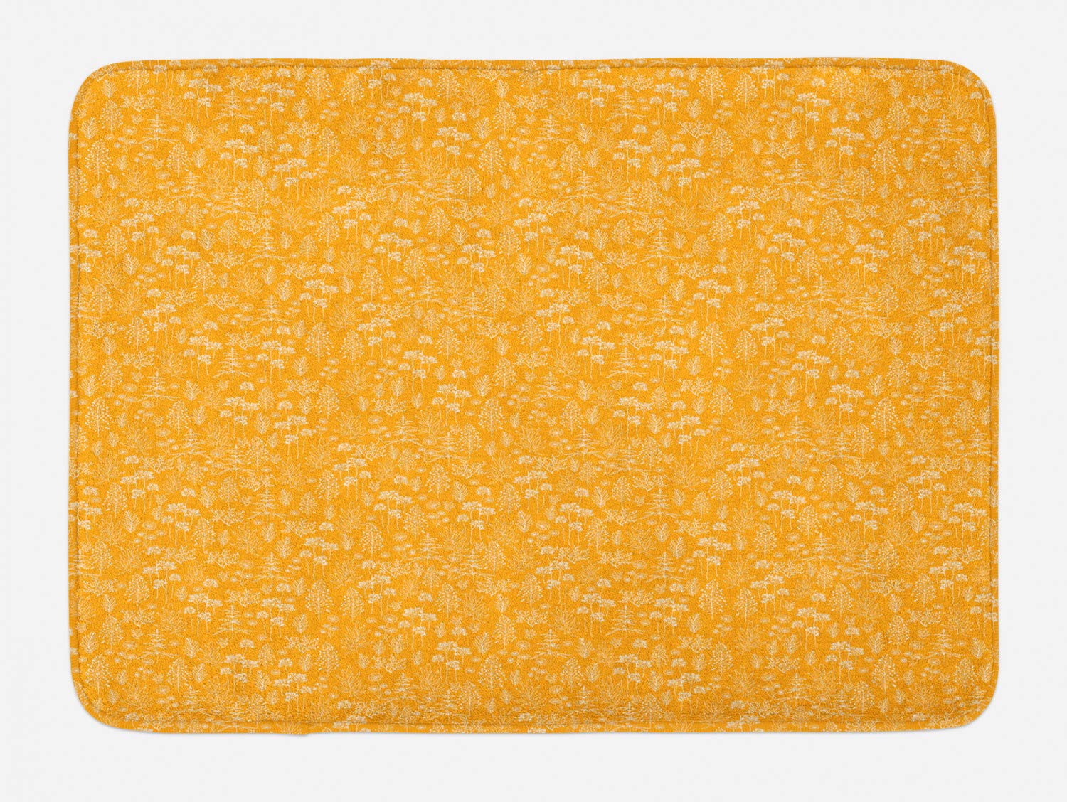 Ambesonne Non-Slip Plush Bath Mat - Vibrant Autumn Botanical Design with Plants & Branches, 30x20 Inch Retro Bathroom Rug, Marigold & Cream - Perfect for Cozy Fall Bathroom Decor & Gift Ideas