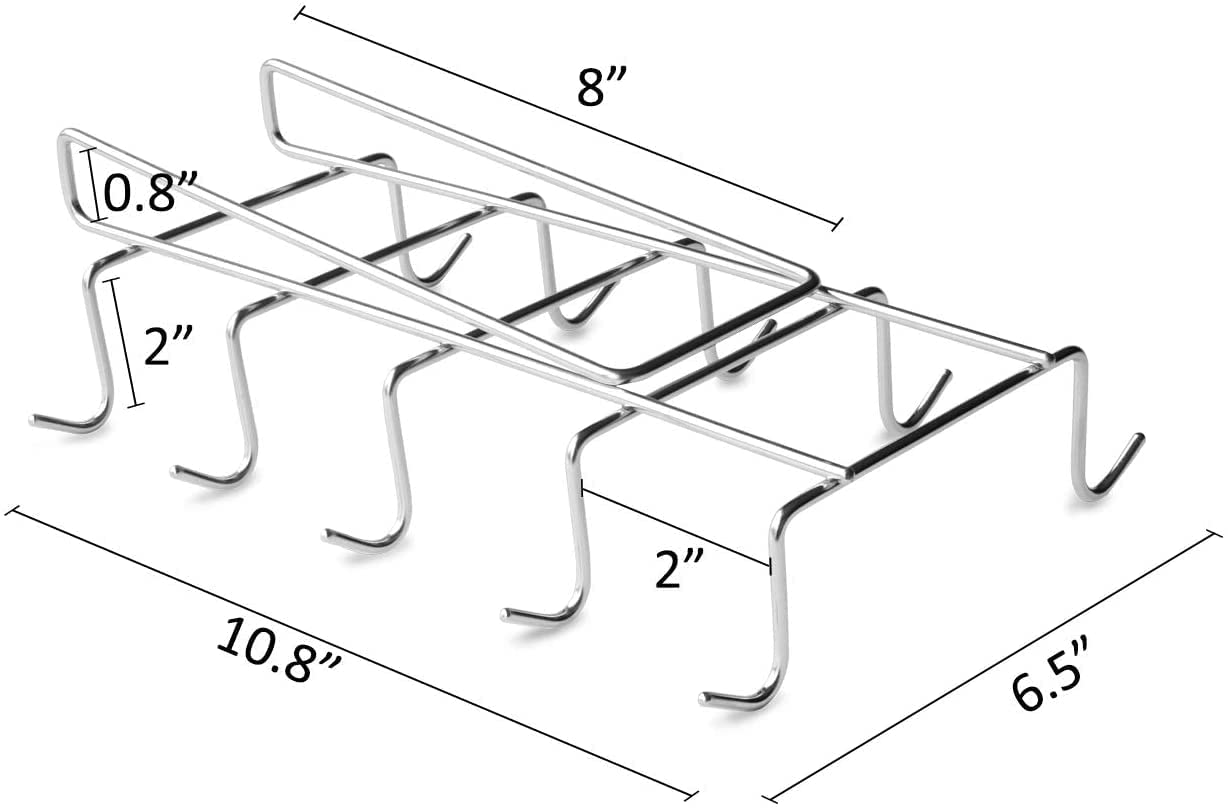 MohRee Stainless Steel Cup Holder Stand - 10 Hook Kitchen Organizer for Coffee Mugs & Tea Cups - Space Saving Under Shelf Hanger Rack - Perfect for Small Kitchens, Coffee Bars and Office Break Rooms