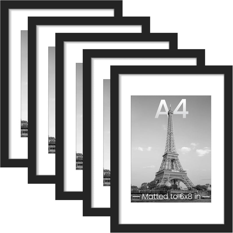 5 Piece Wall Gallery Picture Collage Frame Set - Black Wooden Photo Frames for Home Decor, Living Room, Bedroom & Office Display