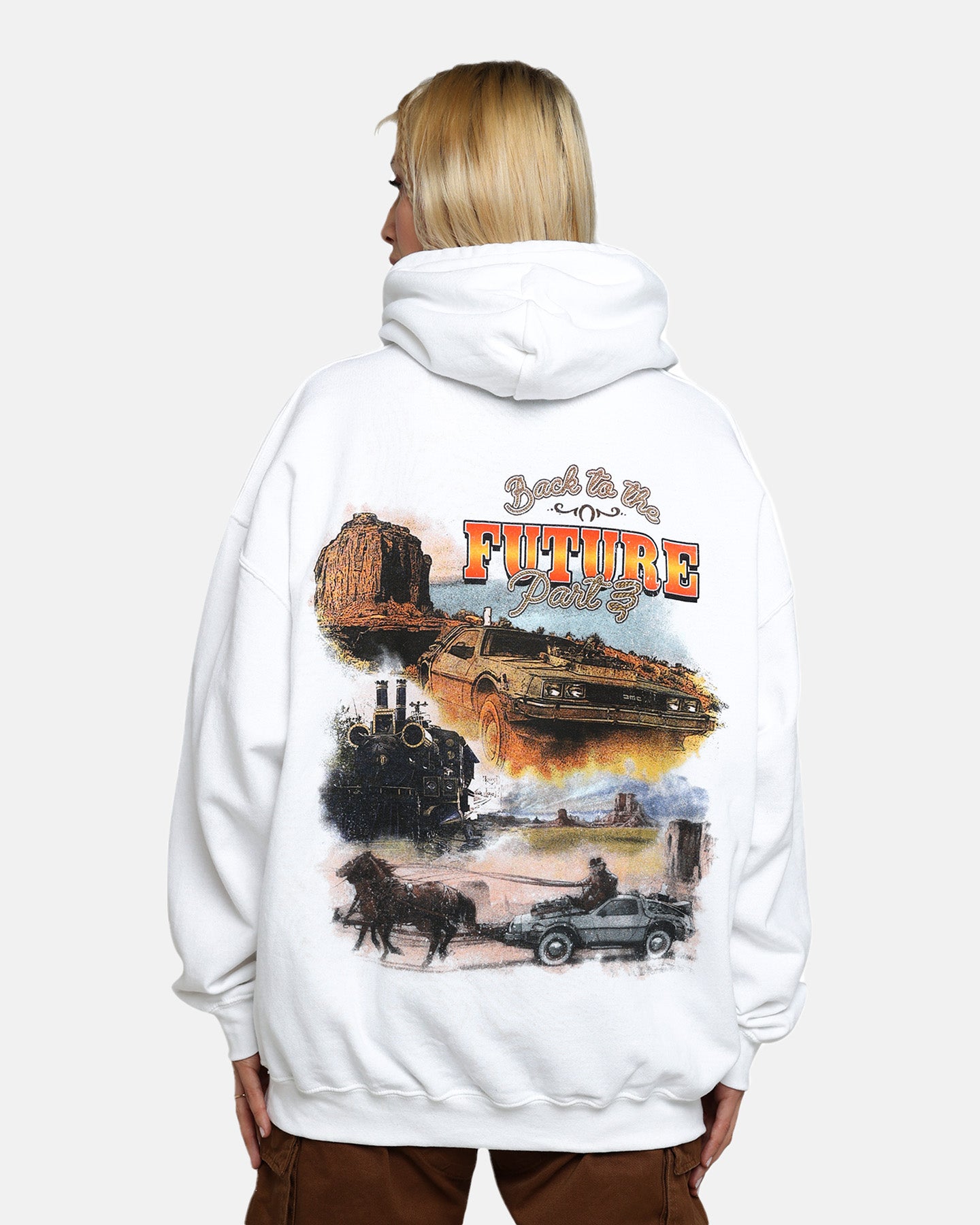Back To The Future 3 Hoodie - Vintage Movie Merchandise - White Cotton Pullover for Men & Women - Perfect for Cosplay, Movie Nights & 80s Retro Fashion