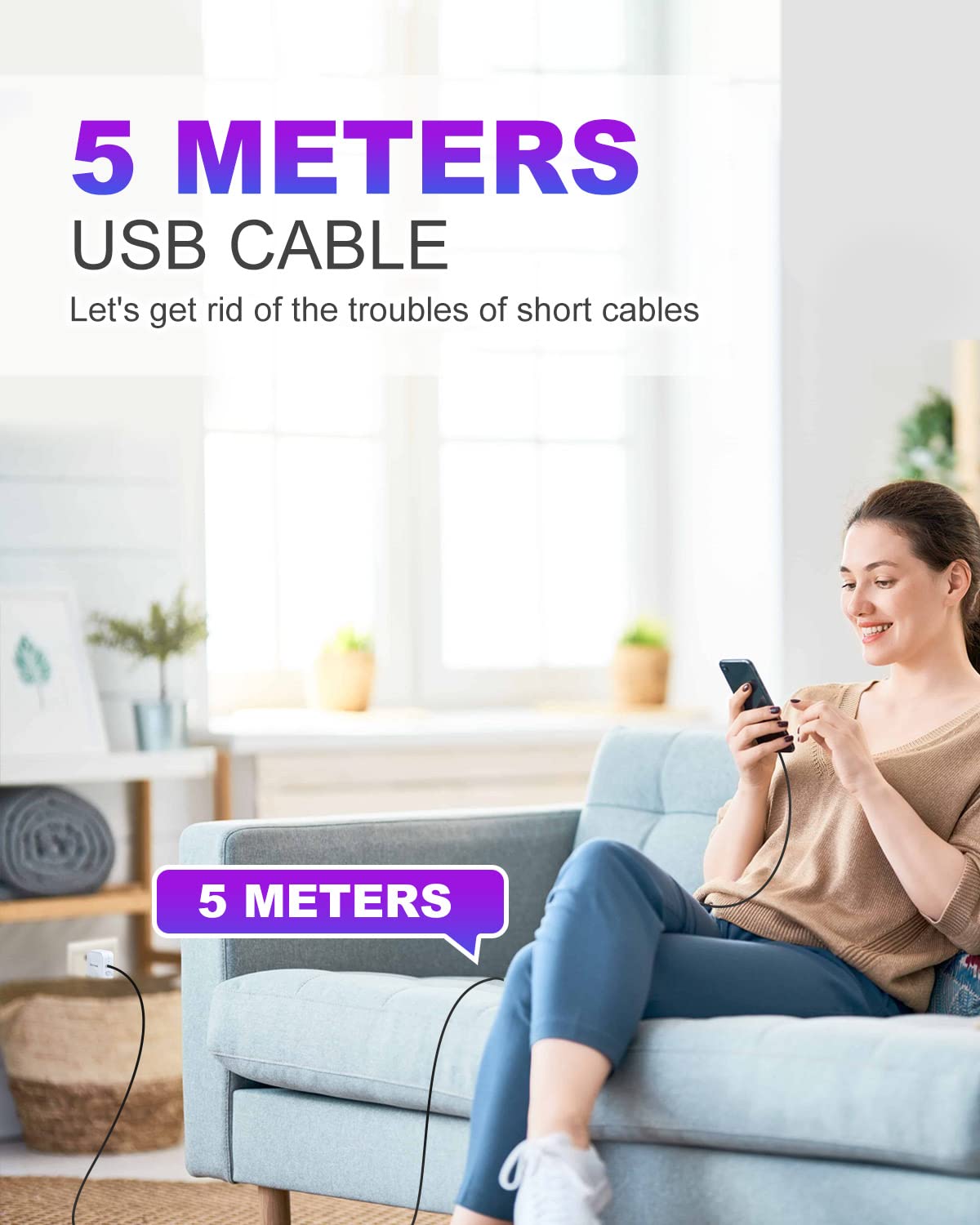 5M Extra Long Micro USB Cable - Nylon Braided Android Charger Cord for PS4 Controller, Samsung S7/S6/S5, Kindle Fire, HTC & Sony Devices | Fast Charging & Durable for Home, Office & Travel Use