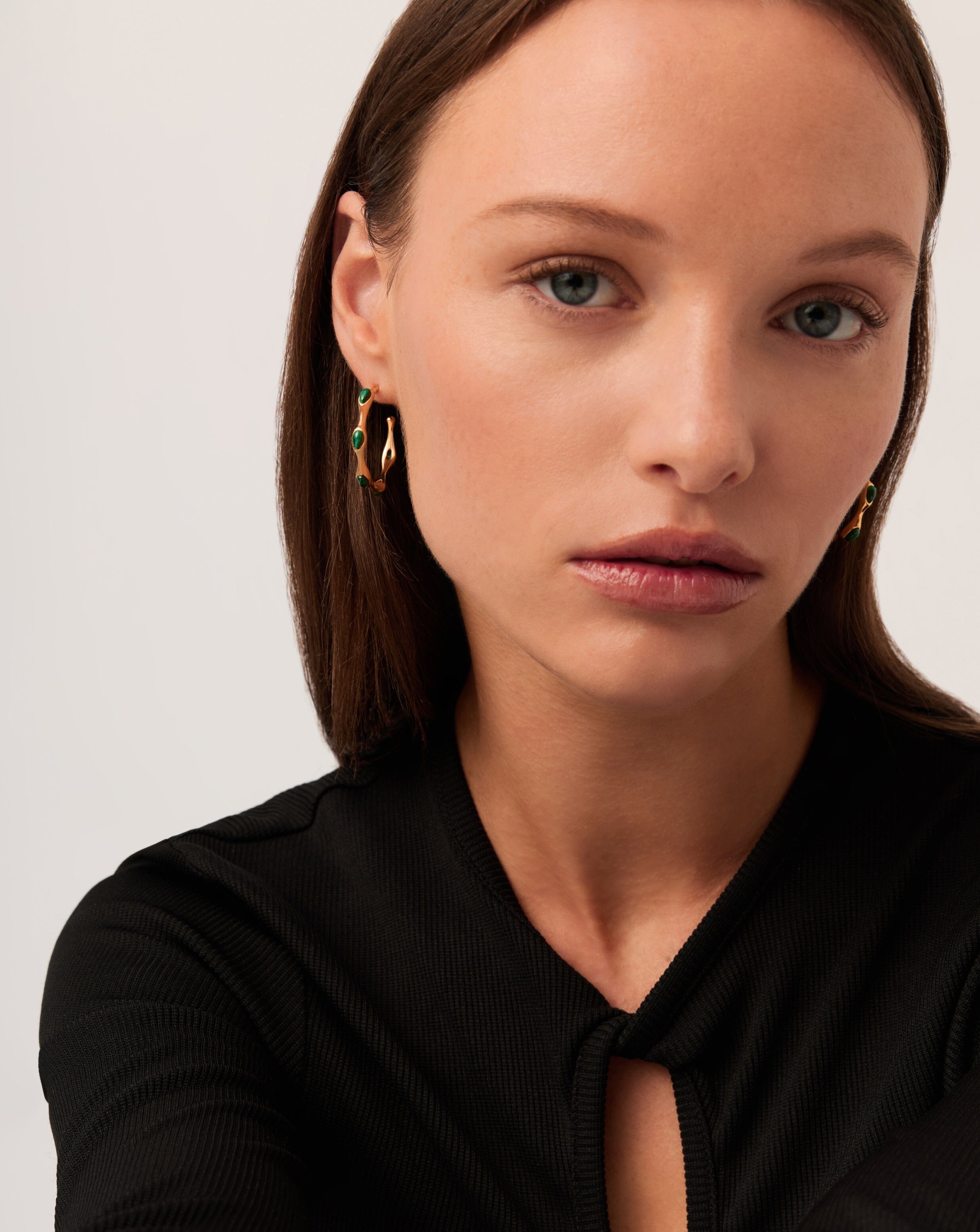 Magma Gemstone Medium Hoop Earrings - 18k Recycled Gold Plated Brass Jewelry for Women | Elegant Dangle Earrings for Party, Wedding & Everyday Wear