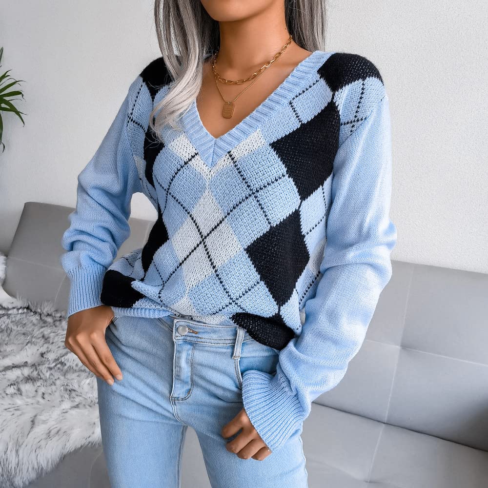 Fronage Women's Waffle Knit V-Neck Long Sleeve Sweater | Rainbow Striped Casual Pullover Top for Fall | Cozy Loose Fit Shirt for Work, Date Night & Weekend Outings