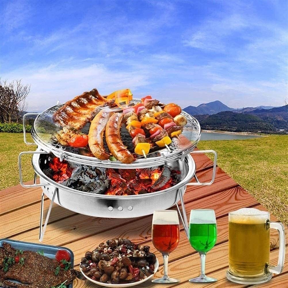 Habrur Portable Stainless Steel Charcoal BBQ Grill - 30x18.3cm Round Outdoor Cooking Stove for Backyard, Camping & Picnic | Perfect for Grilling Burgers, Steaks & Vegetables