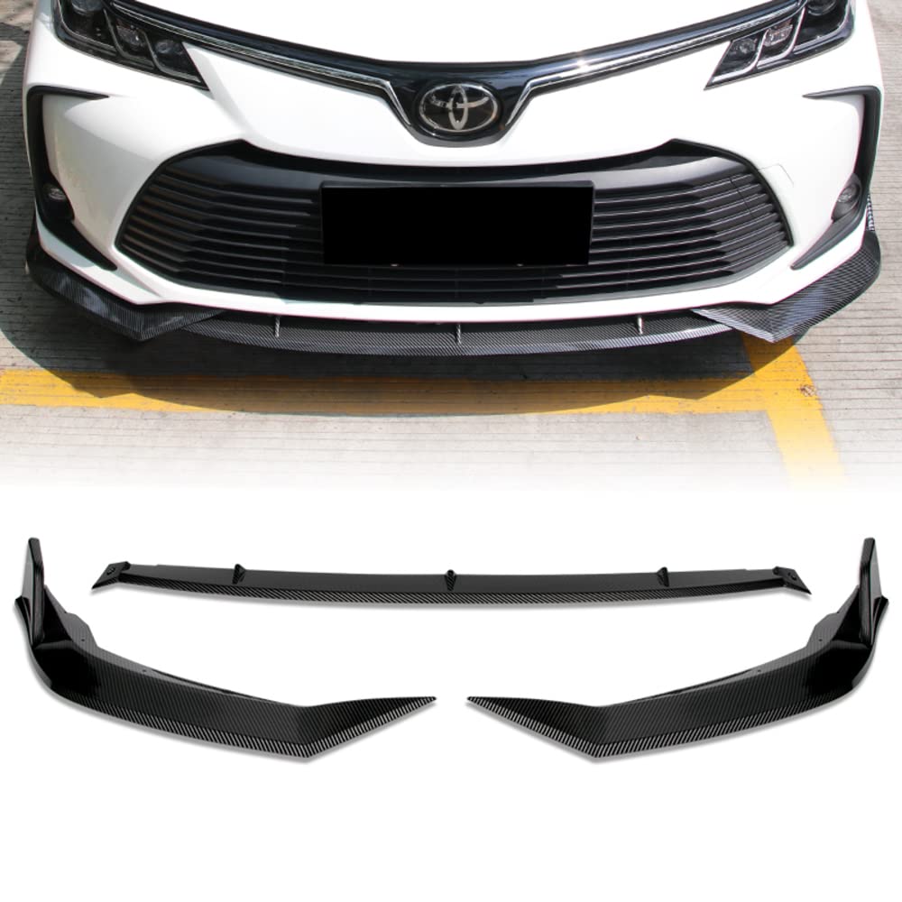 Carbon Fiber ABS Front Bumper Lip Spoiler for 2020-2021 Toyota Corolla LE/XLE - Body Kit Splitter, Chin Spoiler, Painted Finish | Enhances Aerodynamics & Sporty Look for Street Racing & Car Shows