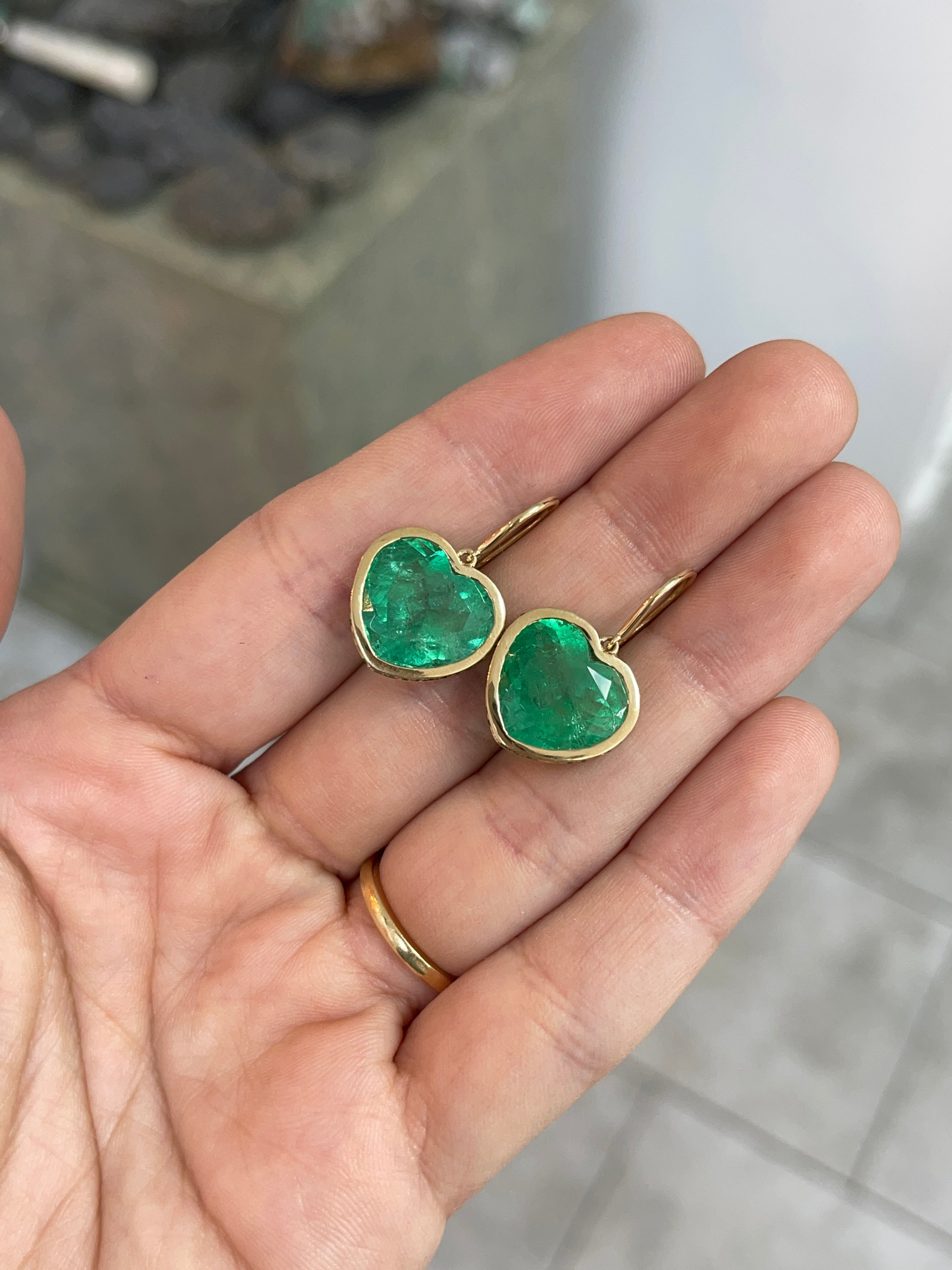 17.40tcw Bubbly Colombian Emerald Heart Dangle Earrings with Ombre Diamond & Emerald Bezel in 18K Gold – Elegant Jewelry for Weddings, Parties & Special Occasions