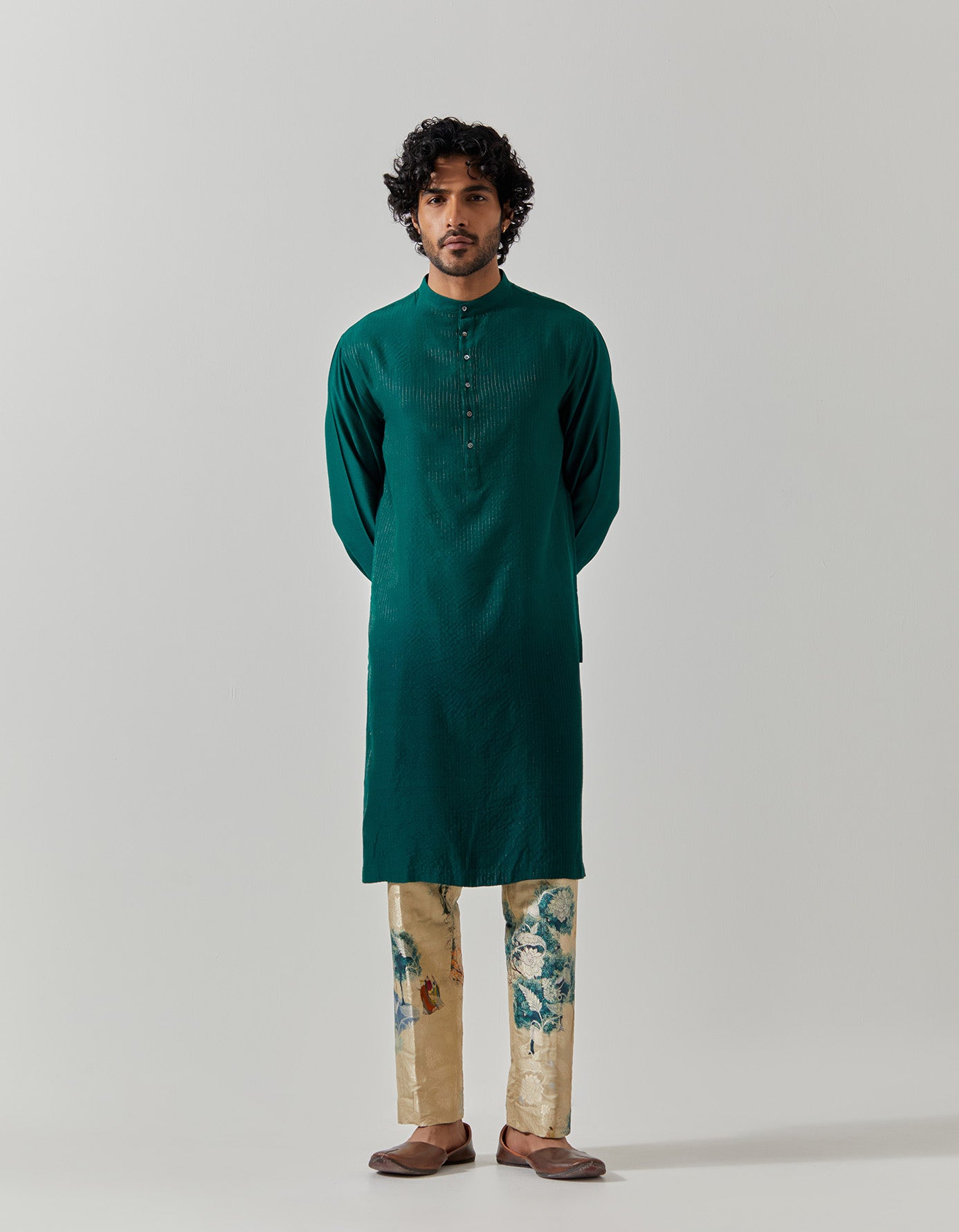 Roshan Bade Miyan Kurta - Premium Muga Satin Green Men's Traditional Indian Kurta for Festivals & Weddings