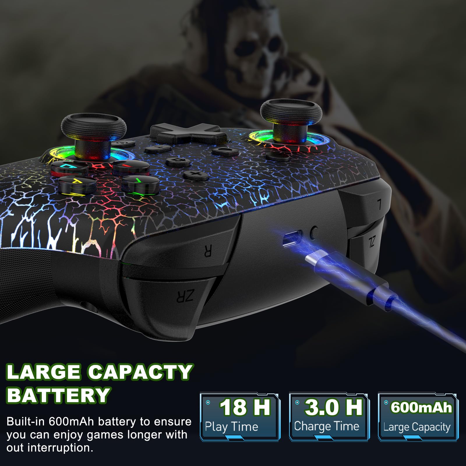Wireless Switch Pro Controller for Nintendo Switch/Lite/OLED, PS4/PS3, PC, iPhone & Android - RGB Lighting, 6-Axis Gyro, Vibration & Turbo Function - Perfect for Gaming, Streaming & Multiplayer Sessions