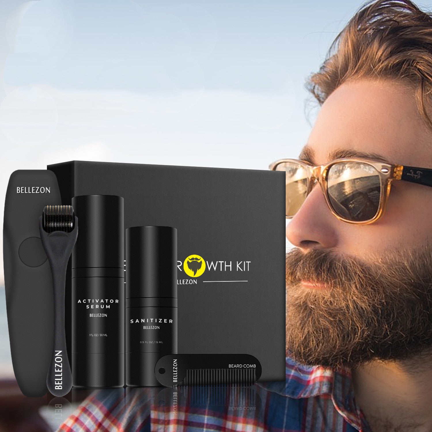 BELLEZON Beard Care Kit for Men - Nourishing Beard Oil, Balm & Grooming Set for Soft, Healthy Facial Hair - Perfect for Daily Grooming & Styling at Home or Travel