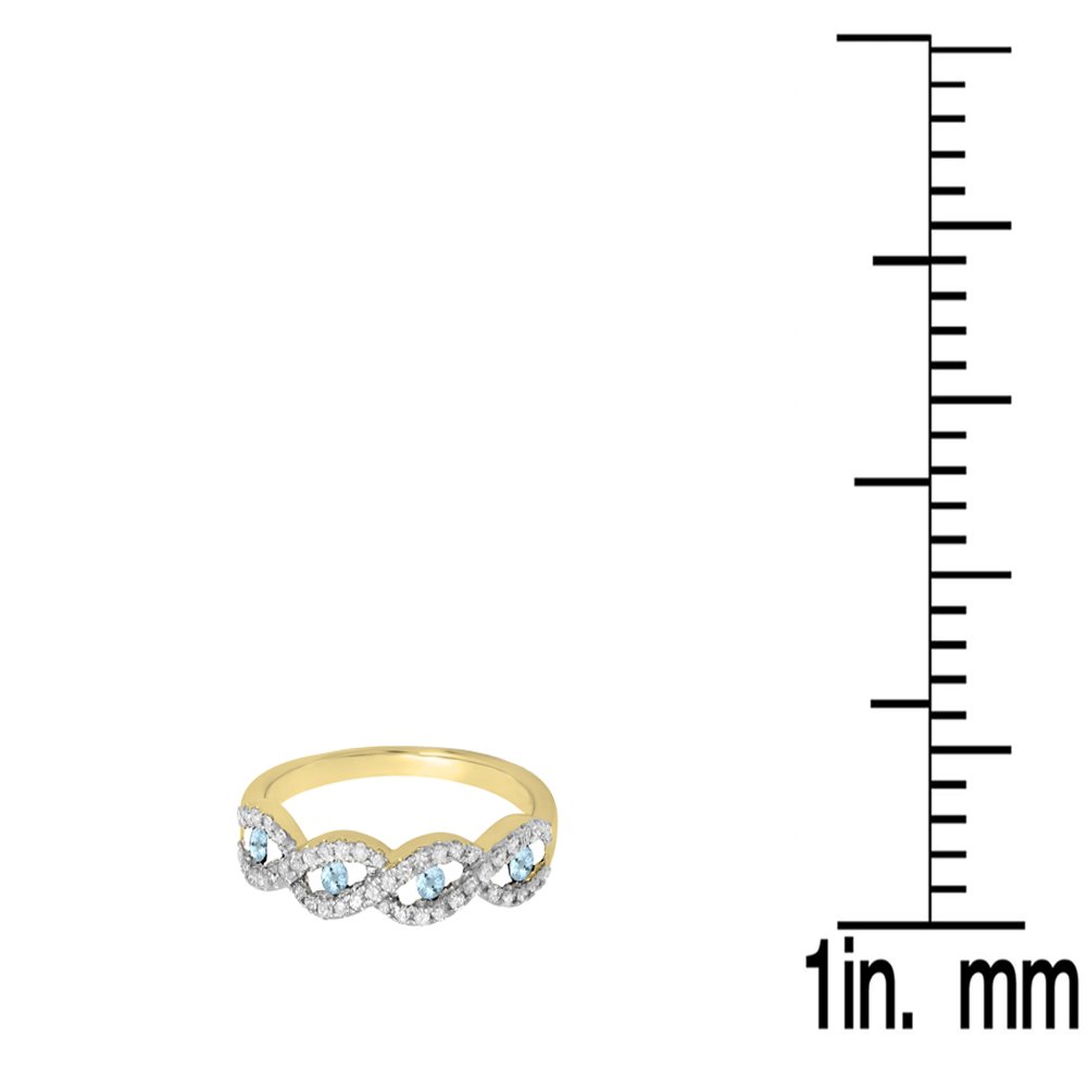 10K Solid Gold Round Aquamarine & White Diamond Stackable Wedding Band Ring for Women - Anniversary, Engagement, Bridal Jewelry Gift - Perfect for Stacking, Everyday Wear & Special Occasions