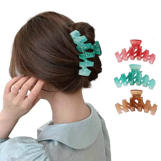 APPSAMBR - 3 Pack Large Hair Claw Clips (4.3 Inch) - Non-Slip Strong Hold Hair Clips for Thick & Thin Hair - Acrylic Banana Jaw Clips in Vibrant Colors - Perfect for Women's Hairstyles, Ponytails & Updos