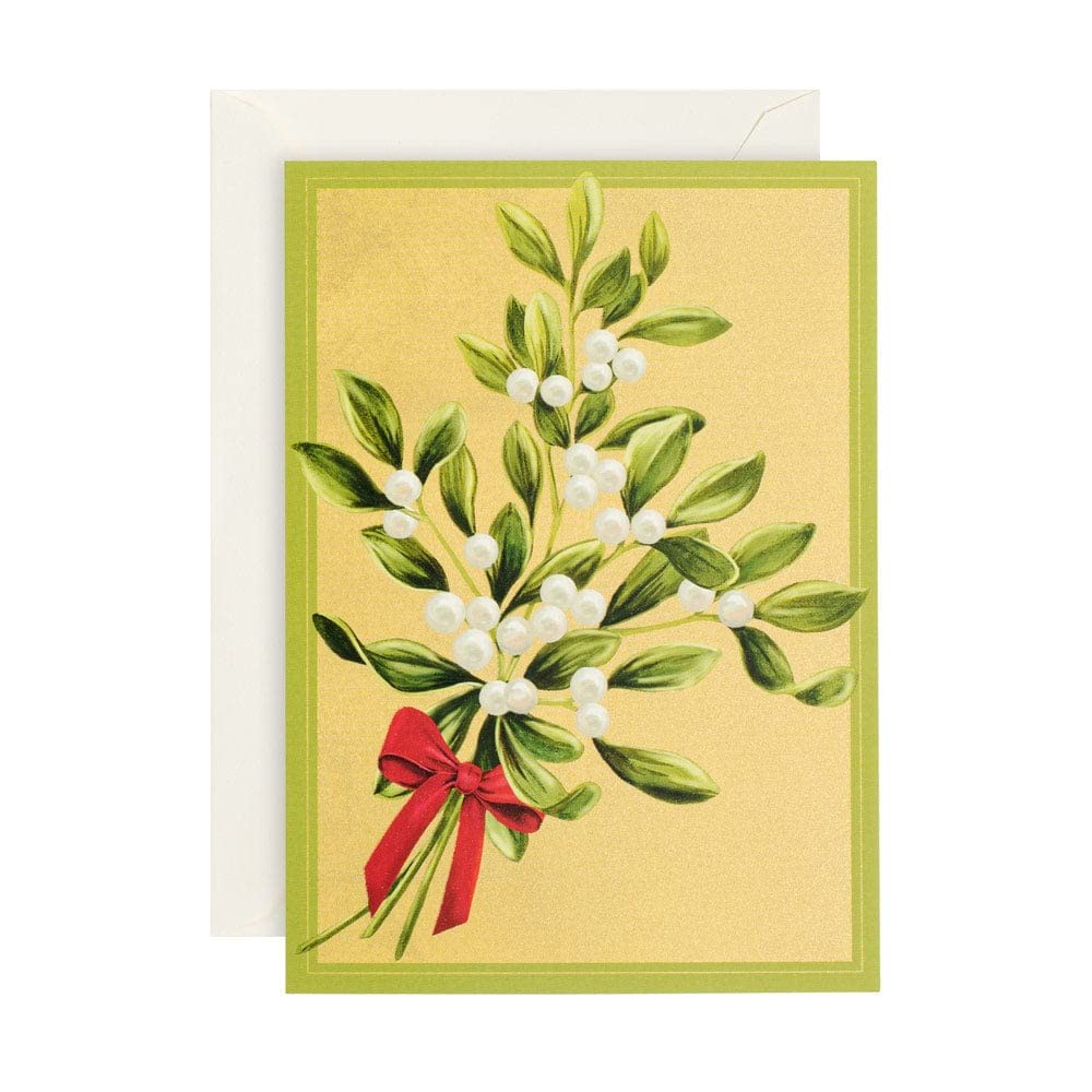 Caspari Mistletoe Small Boxed Christmas Cards - Set of 16 Greeting Cards with Envelopes | Perfect for Holiday Gifts, Party Invitations & Festive Greetings