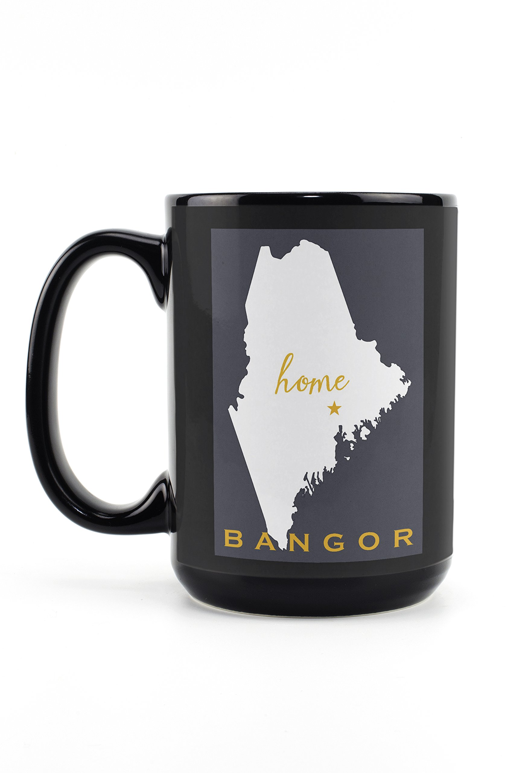 Lantern Press Bangor, Maine Home State White on Gray 15oz Black Ceramic Coffee Mug - Dishwasher & Microwave Safe - Perfect for Home, Office & Gifts