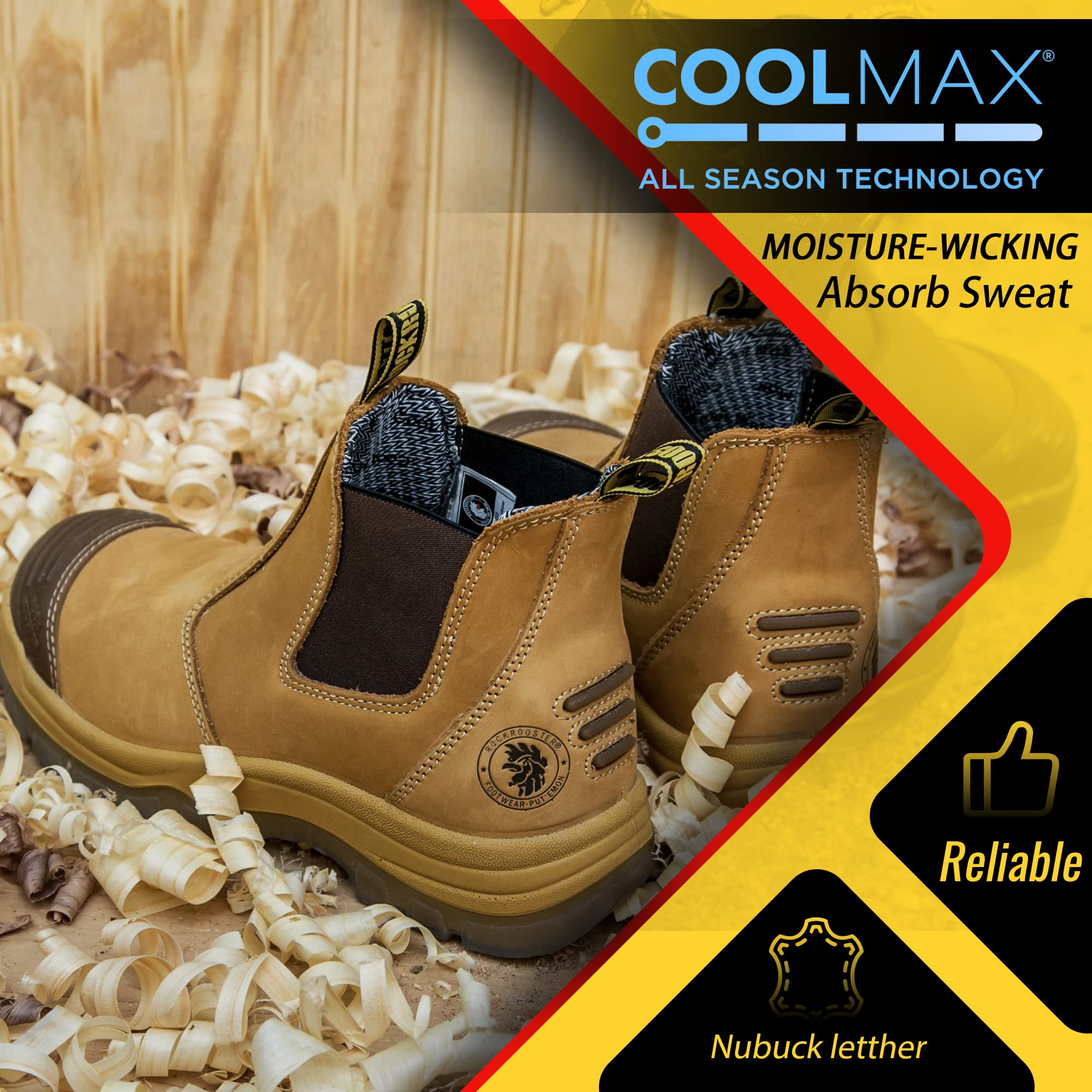 ROCKROOSTER Men's 6-Inch Steel Toe Work Boots - Slip Resistant Chelsea Safety Shoes, Durable Leather Construction for Comfort (AK227, AK222) - Ideal for Construction, Warehouse & Outdoor Work