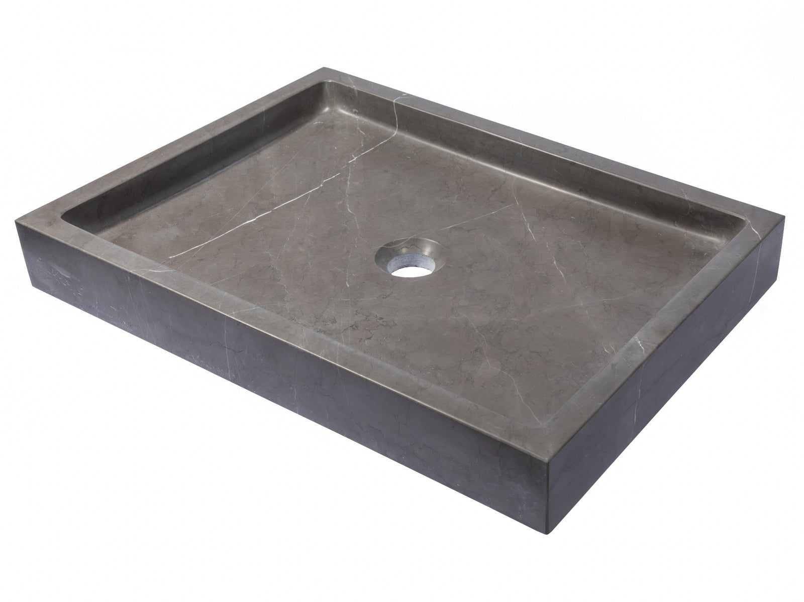 Rectangular Infinity Pool Sink - Honed Pietra Grey Marble Bathroom Vanity Vessel - Modern Luxury Basin for Spa, Hotel & Upscale Home Decor