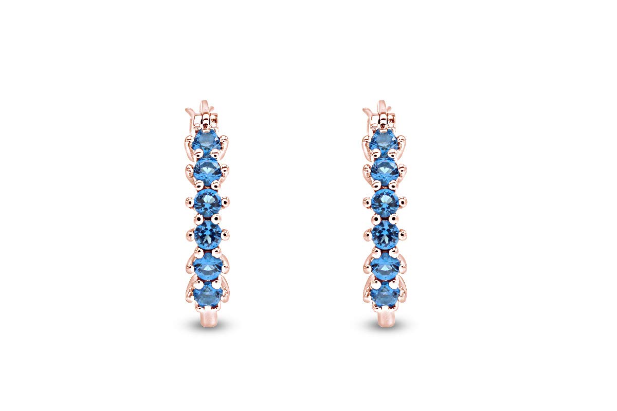 14K Gold Plated 925 Sterling Silver Simulated London Blue Topaz Hoop Earrings for Women - Elegant Jewelry Gift for Birthday, Anniversary & Special Occasions