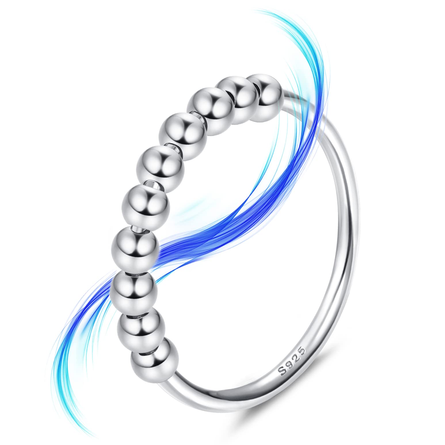 925 Sterling Silver Anxiety Ring for Women & Men - Dainty Bead Spinner Fidget Ring for Stress Relief & Focus - Perfect for ADHD, Anxiety, and Office Work