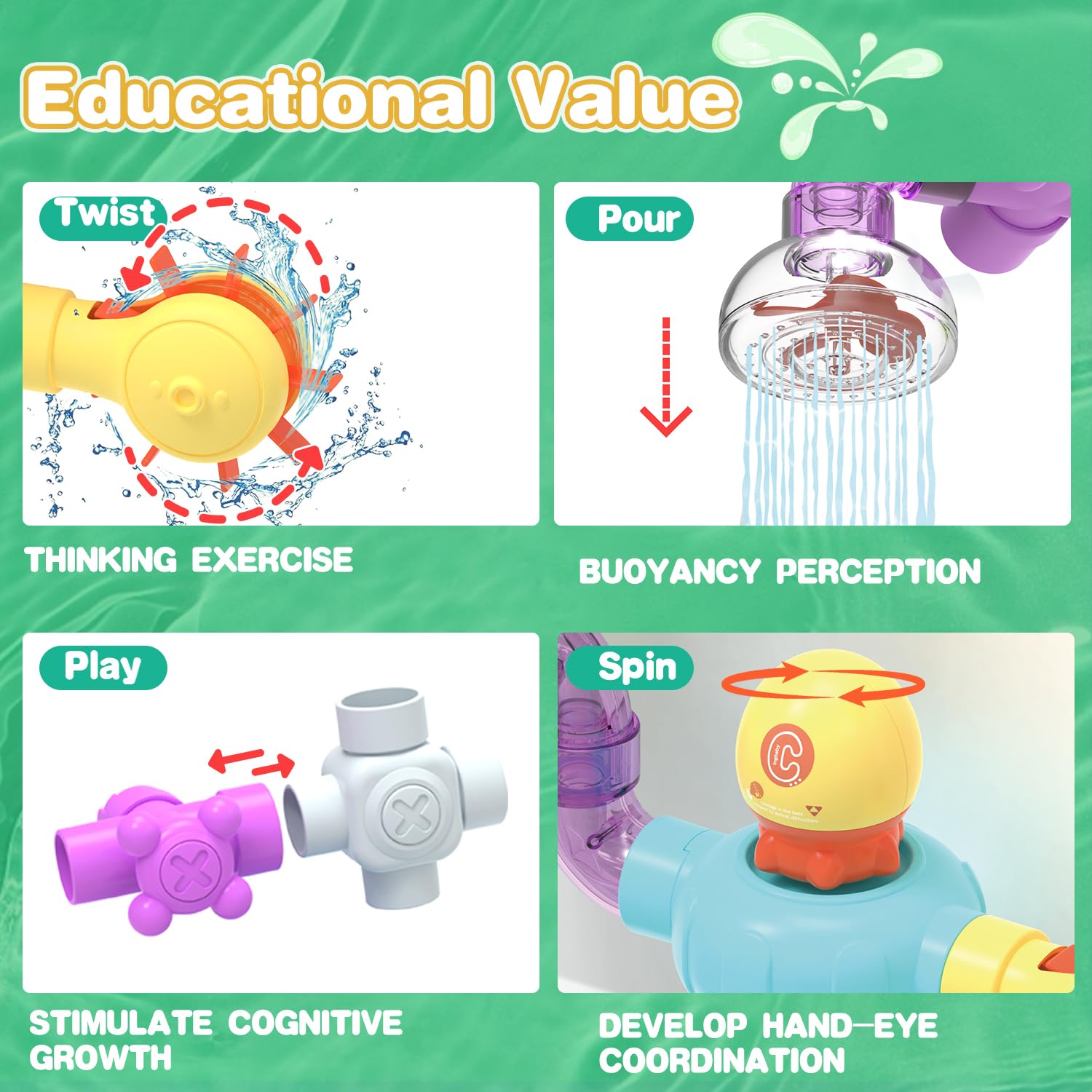 STEM Educational Bath Toys for Kids Ages 3-8 | 27-Piece DIY Water Pipe Building Kit | Mold-Free Bathtub Wall Toys | Engineering Learning Gift for Toddlers | Perfect for Bath Time Play & Early STEM Development