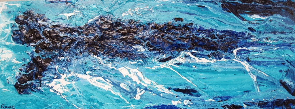 Blue Myth 2 - 160cm x 60cm Blue Textured Abstract Canvas Art Painting - Modern Wall Decor for Living Room, Bedroom & Office