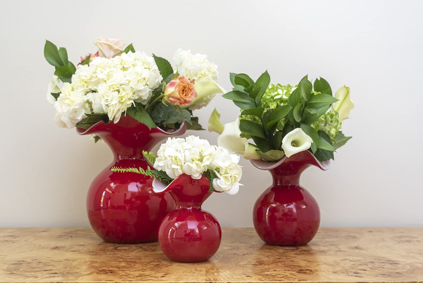 Vietri Hibiscus Glass Red Medium Fluted Vase 9