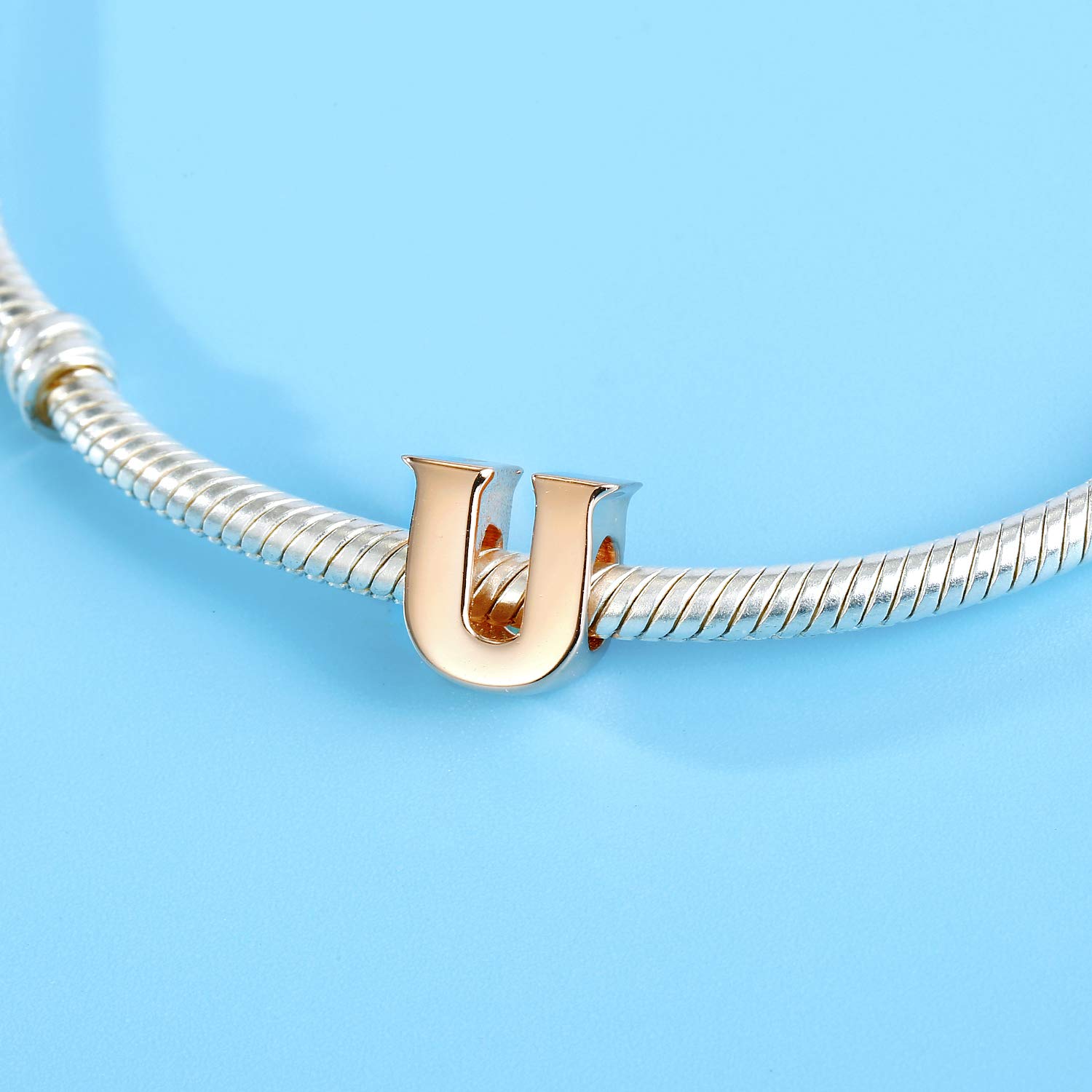 Rose Gold Alphabet Charms for Bracelets - U Letter Sterling Silver Pandora Compatible Charm for Jewelry Making & DIY Gifts - Perfect for Birthdays, Anniversaries, and Personalized Accessories