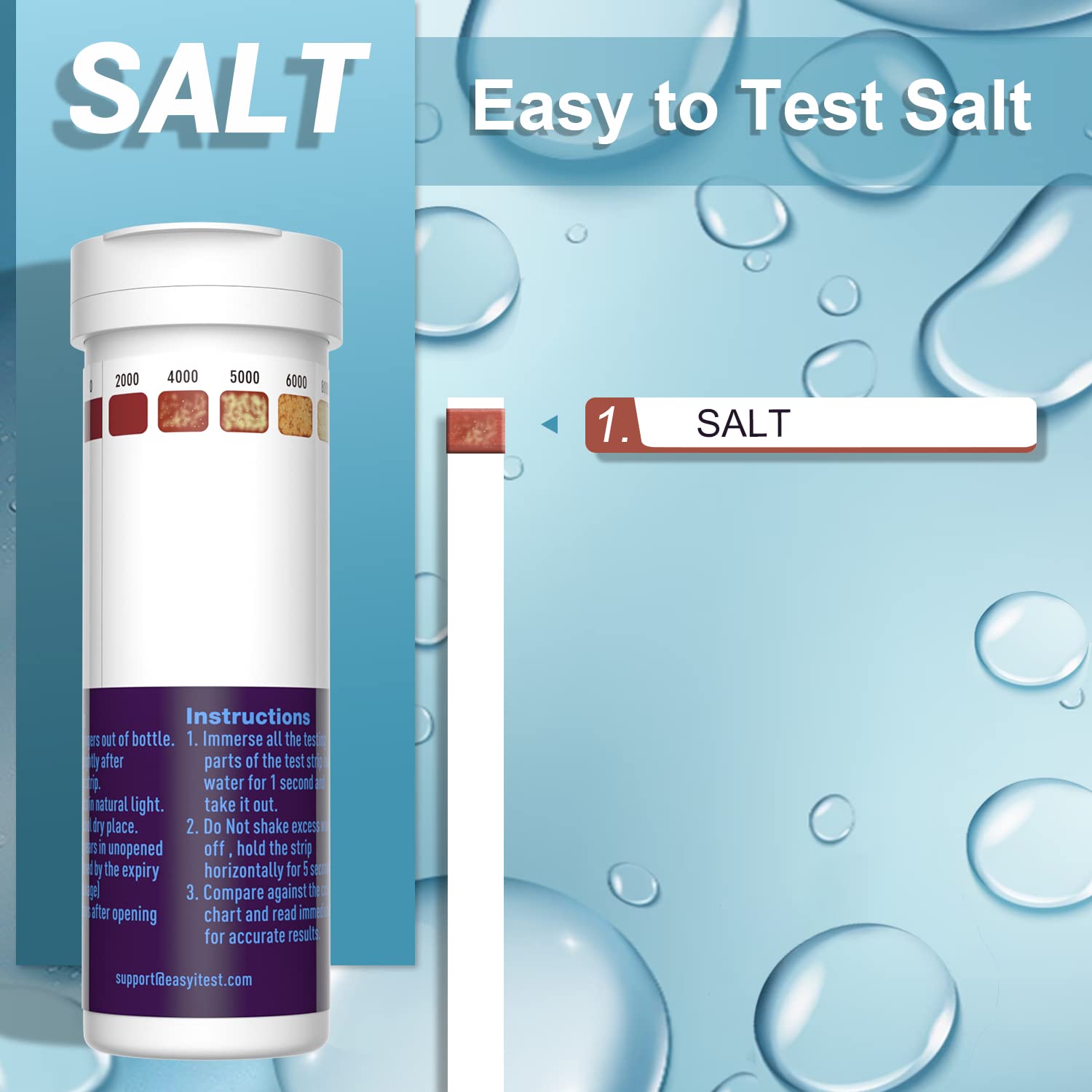 Saltwater Pool Test Strips Kit - 25 Count | Accurate 0-8000 ppm Sodium Chloride Testing for Swimming Pools & Spas | Monitor Salt Levels for Crystal Clear Water & Optimal Performance