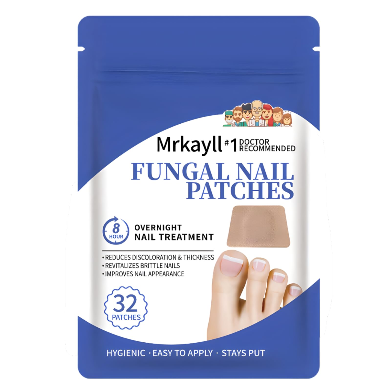 Extra Strength Toenail Fungus Treatment - 32 Pcs Antifungal Nail Patches for Damaged & Discolored Nails | 8-Hour Overnight Renewal | Effective Nail Fungus Remover for Athlete's Foot & Toenail Restoration | Home Foot Care Solution