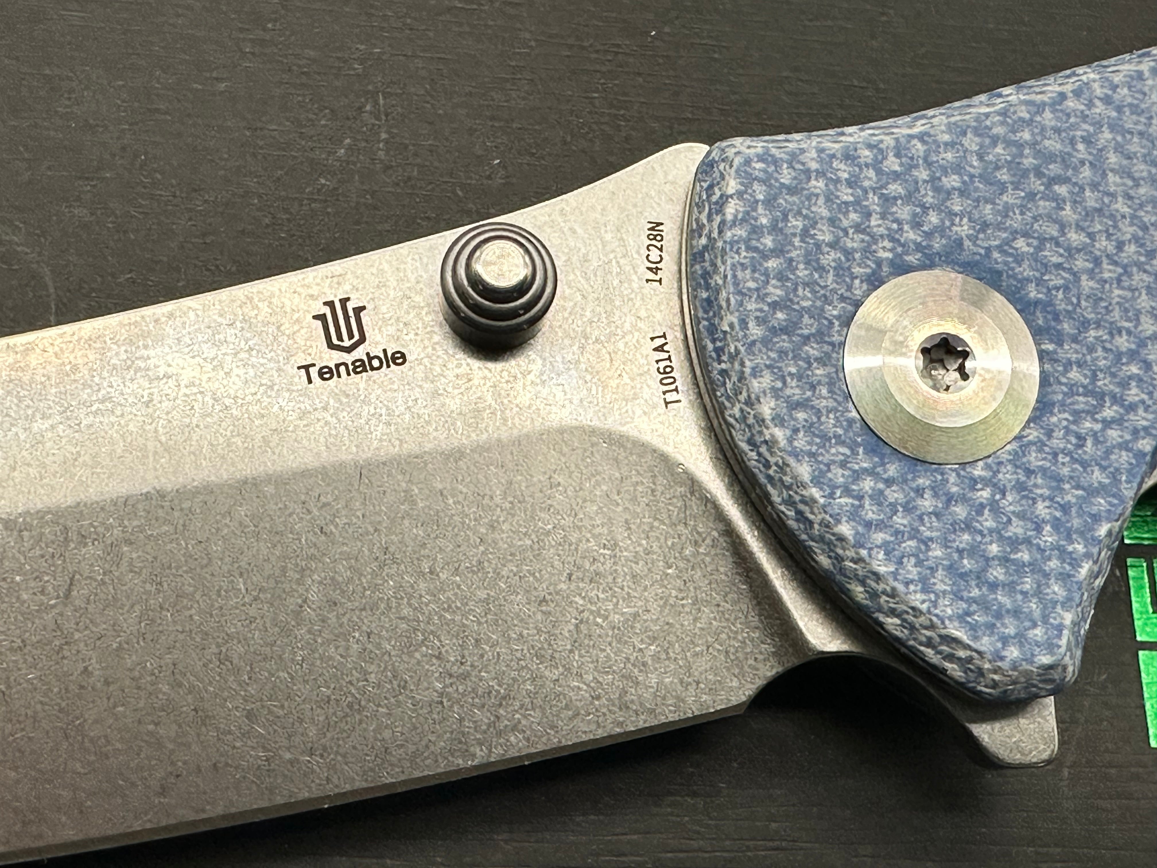 TENABLE REI Folding Knife with Blue Micarta Handle - 14C28N Stainless Steel Plain Edge Blade - Perfect for Camping, Hiking & Outdoor Survival