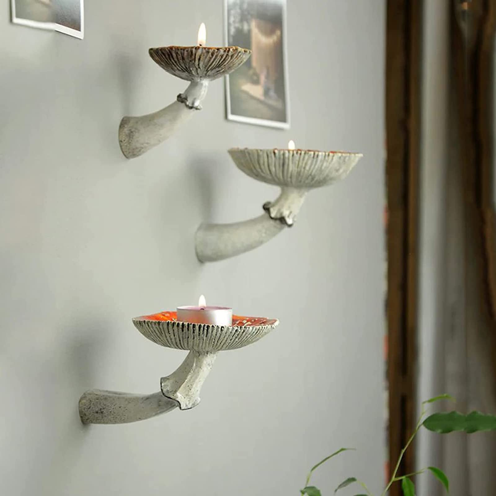 Okngr Set of 3 Mushroom Floating Wall Shelves - Rustic Wood Hanging Shelves for Bedroom, Living Room & Bathroom Decor - Perfect for Displaying Plants, Books & Decorative Items