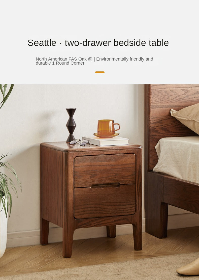 Solid Oak Wood Nightstand with 2 Drawers - Bedside Table for Bedroom, Living Room, or Guest Room Storage