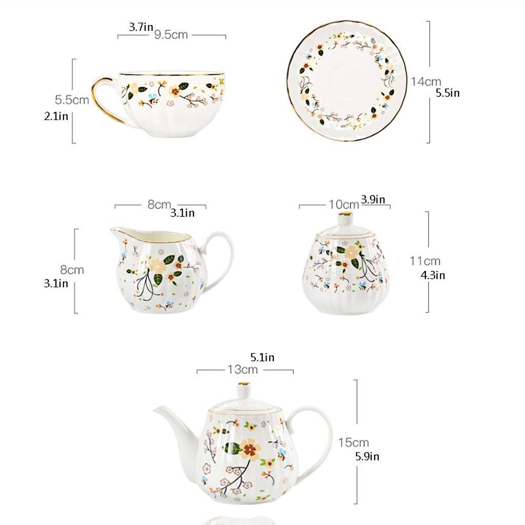 Premium Ceramic Coffee & Tea Cup Set - 6 Cups with Saucers, Coffee Pot, Sugar Bowl & Milk Jug - Elegant Phnom Penh Style for Afternoon Tea & Home Coffee Breaks - Perfect for Gifts, Parties & Daily Use