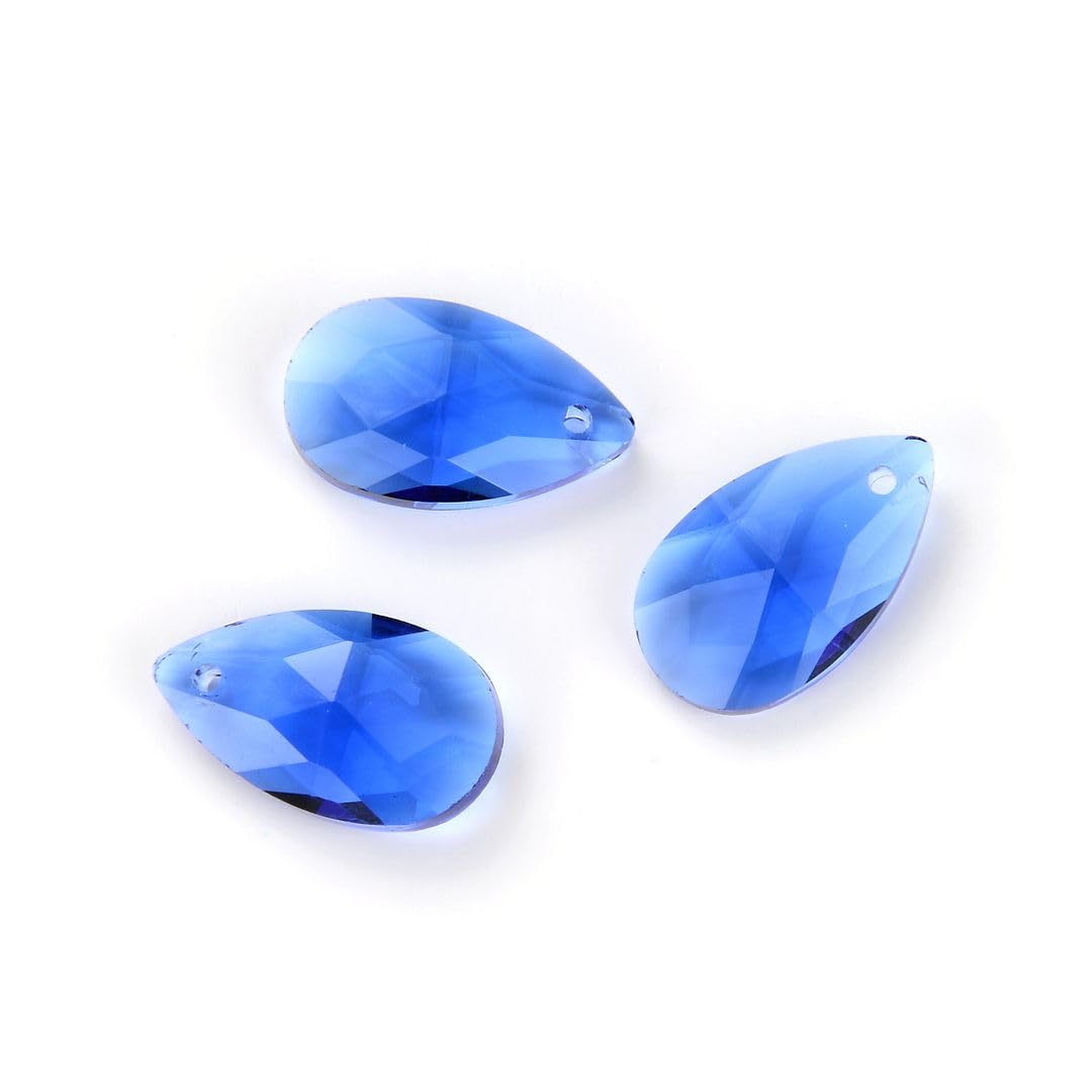 100pcs Czech Faceted Crystal Glass Pear Chandelier Pendants - 22mm Large Light Blue December Birthstone Beads for DIY Jewelry Making, Craft Supplies & Suncatcher Decor | Perfect for Wedding, Home, Christmas Tree & Gift Projects