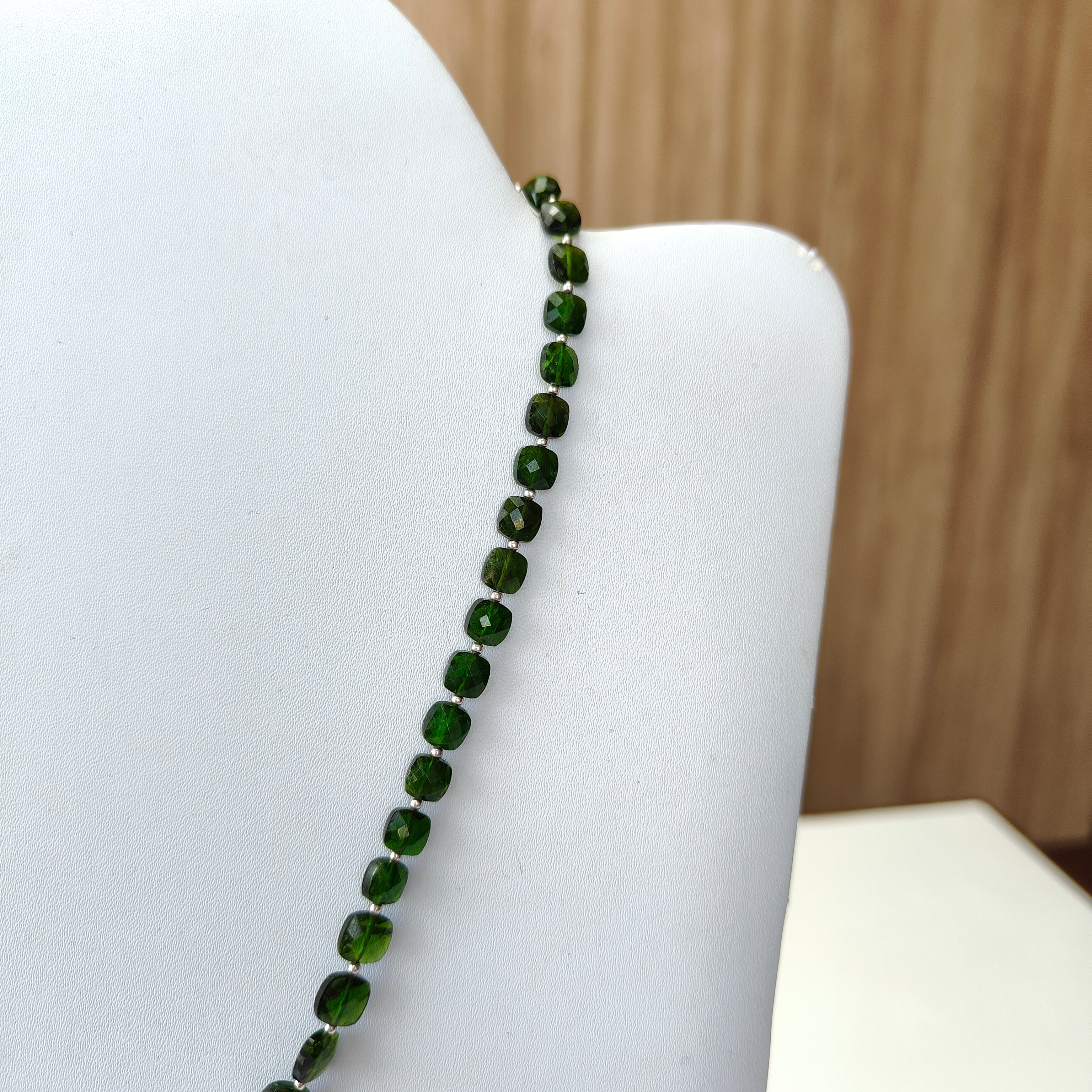 Chrome Diopside Gemstone Beads Necklace - 925 Sterling Silver Green Briolette Checker Cut Beaded Jewelry for Women | Elegant Gift for Birthday, Anniversary & Special Occasions