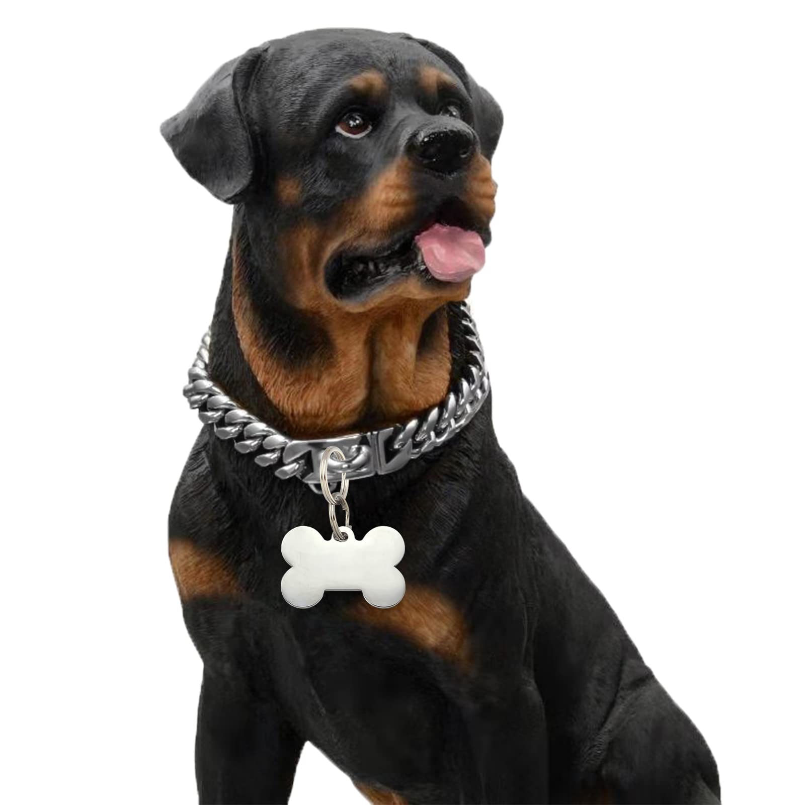 Stainless Steel Silver Cuban Link Curb Dog Collar - Heavy Duty Bulldog Jewelry Necklace for Large Dogs - Perfect for Pitbulls, Rottweilers & German Shepherds - Fashion & Protection for Daily Walks & Outdoor Adventures