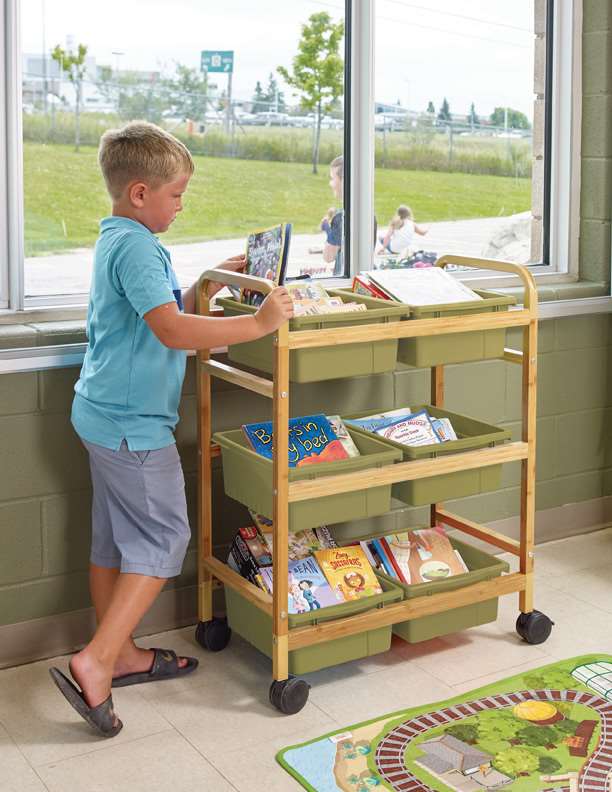 Bamboo Book Browser Cart - Portable Book Display Stand for Libraries, Bookstores & Home - Perfect for Organizing Books, Magazines & Reading Materials