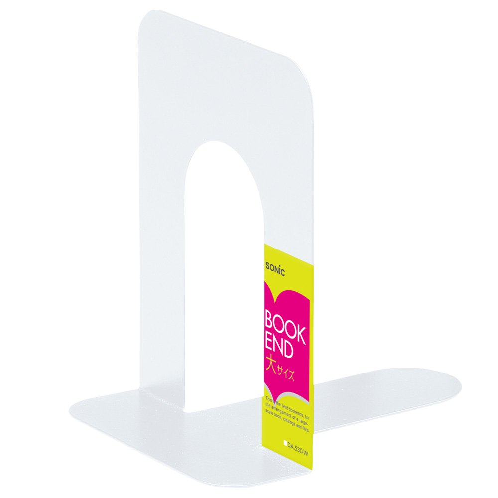 Sonic DA-530-W Large White Bookends Set of 2 - Heavy Duty Book Holder for Office, Home Library, and Bookshelf Organization