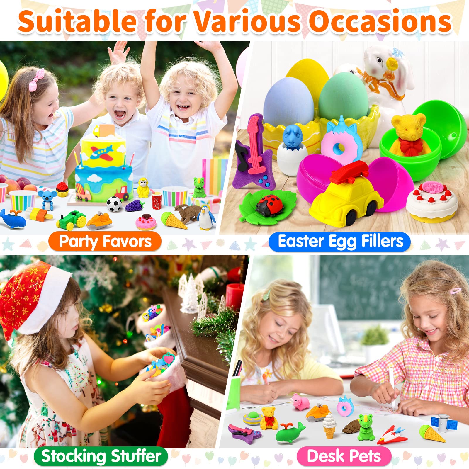 70 Pack 3D Animal Erasers for Kids - Bulk Desk Pets, Classroom Prizes & Treasure Box Toys - Fun School Supplies for Teachers & Students - Perfect for Back to School, Party Favors & Learning Activities (Random Styles)