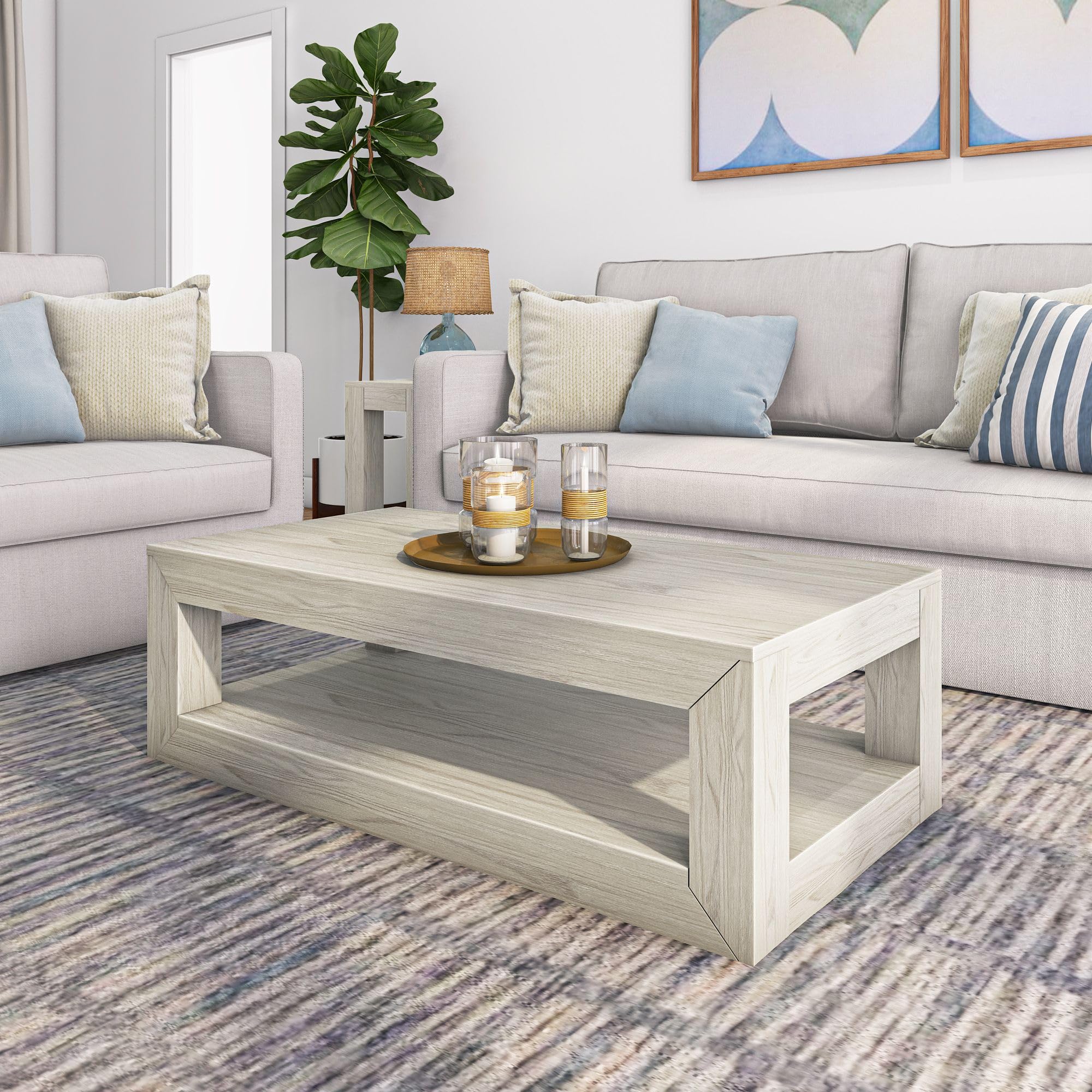 Modern Rectangular Coffee Table with Shelf - 48