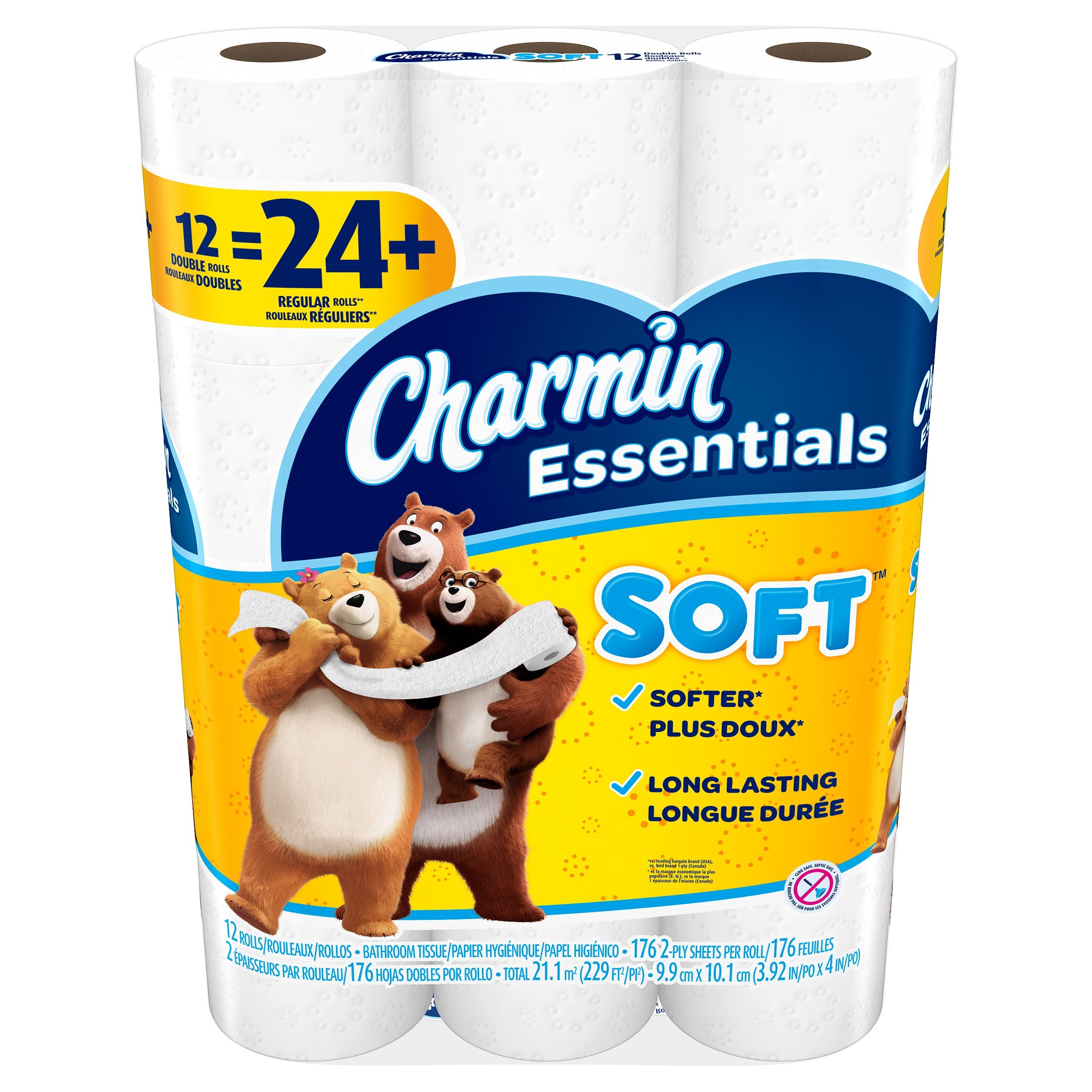 Charmin Essentials Soft Toilet Paper - 12 Double Rolls (24 Regular Rolls) for Bathroom, Home & Office Use