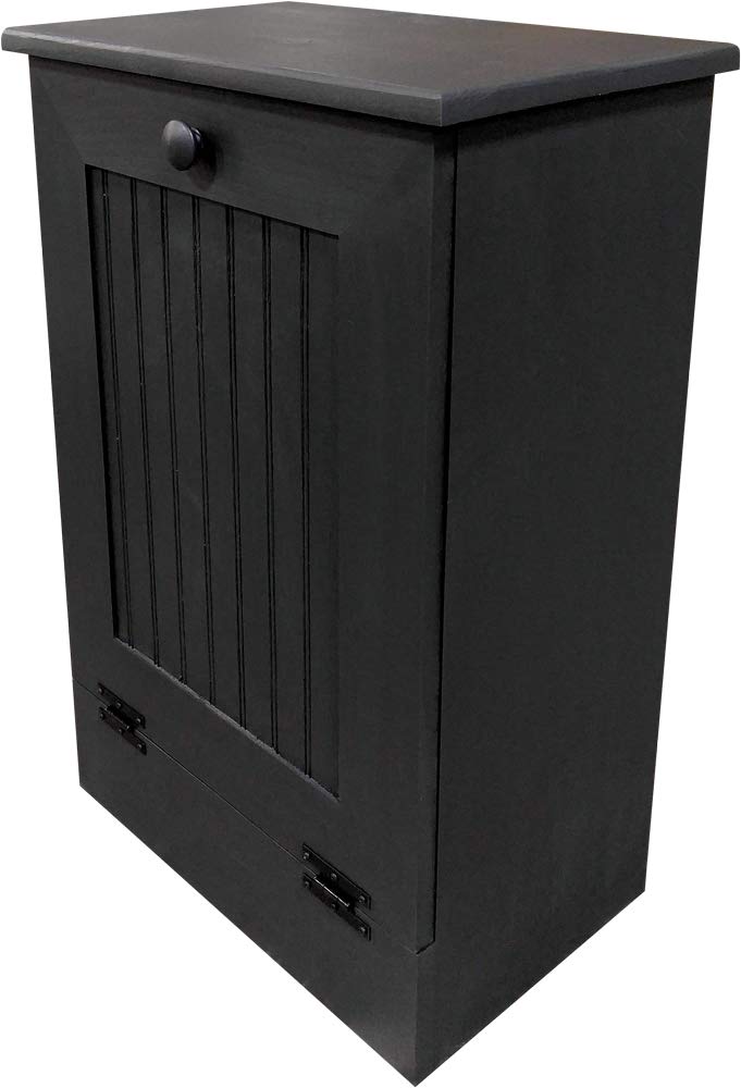 Solid Black Wooden Tilt-Out Trash Bin with Interior Shelf - Premium Sawdust City Kitchen Waste Bin for Under Sink Storage & Home Organization