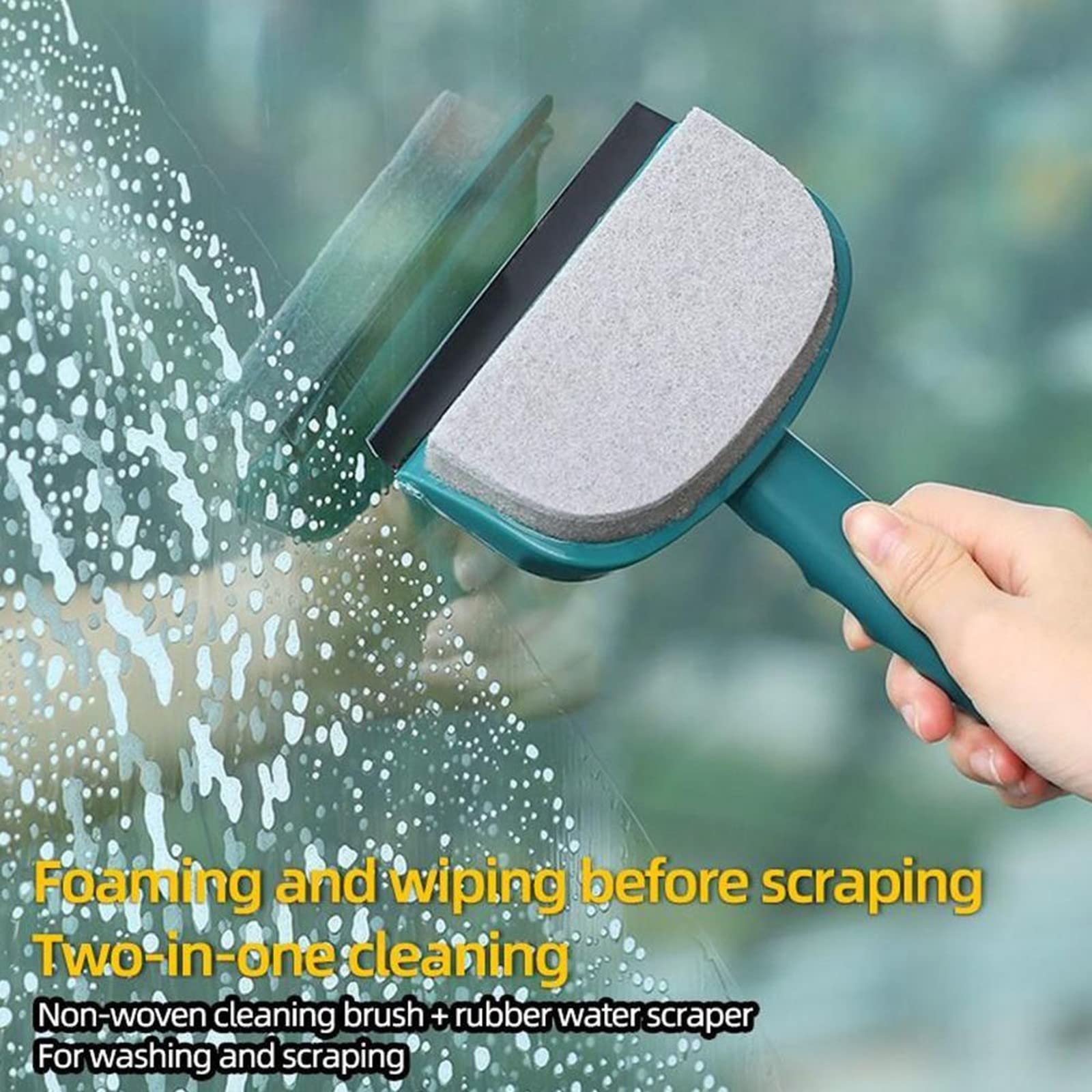 Leeonz Double Sided Glass Cleaning Brush - 2 in 1 Portable Sponge Window Wiper Scrubber - Effective Glass Washing Tool (Green) - Perfect for Home Windows, Mirrors, Shower Doors & Car Glass