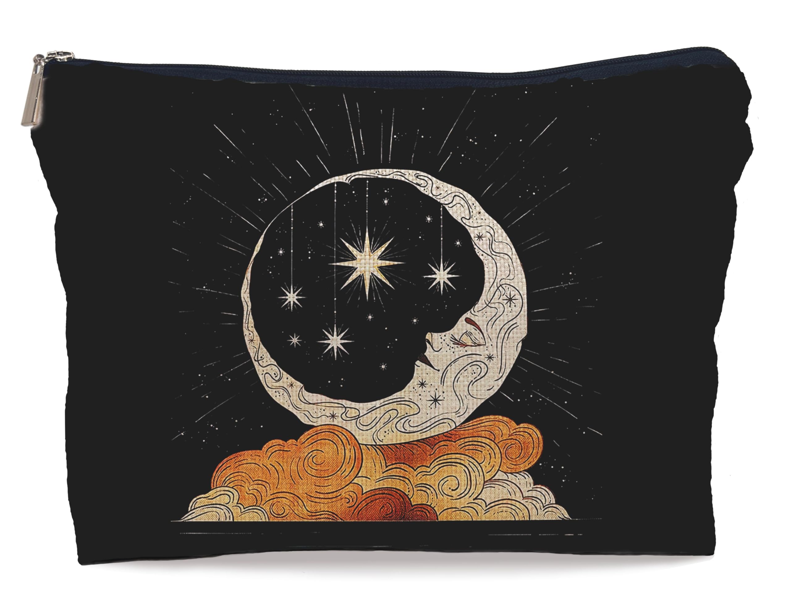 Gothic Tarot Makeup Bag with Crescent Moon & Stars Design - Witchy Cosmetic Pouch for Women | Perfect for Goth Aesthetic, Witch Gifts & Travel Essentials