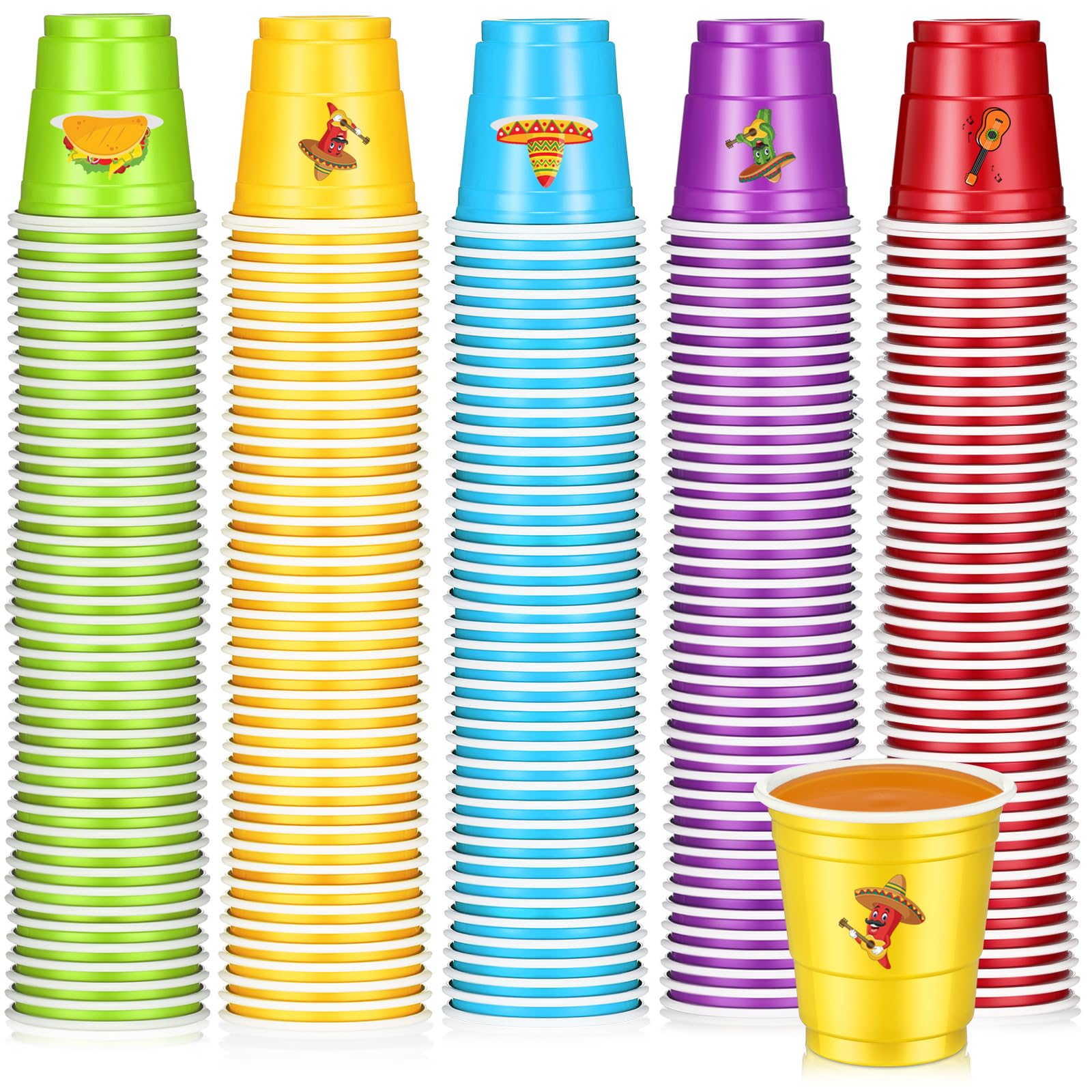 Gerrii 100 Pcs 2 oz Disposable Plastic Shot Glasses - Cactus Design Mexican Party Cups for Tequila, Margaritas & Cocktails - Perfect for Birthday, Wedding & Fiesta Decorations