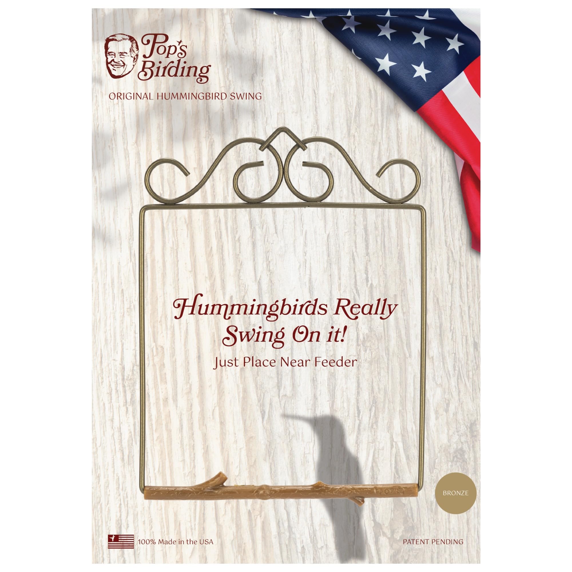 Original Hummingbird Swing for Outdoors - Handmade in USA Bird Perch for Small Wild Birds | Backyard Bird Watching Accessory | Perfect for Garden, Patio & Nature Observation - Includes Hook