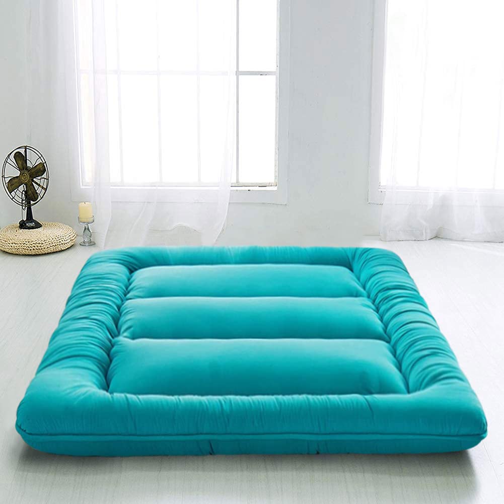 MAXYOYO Multi-Functional Floor Futon Mattress - Queen Size Turquoise | Foldable Guest Bed, Sofa Sleeper & Floor Cushion for Small Spaces, Dorms & Camping
