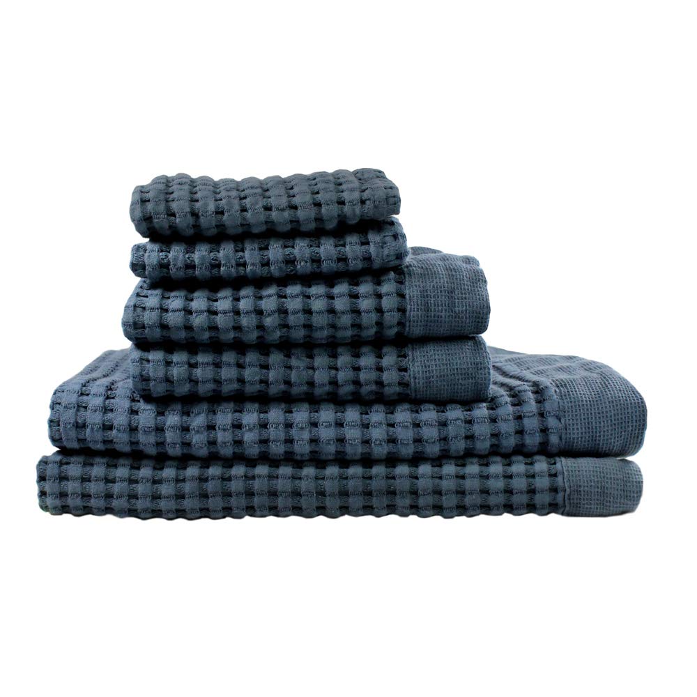 GILDEN TREE Quick Dry Waffle Towel Set - 2 Bath Towels, 2 Hand Towels & 2 Washcloths | Ultra Absorbent, Lightweight & Soft | Modern Style (Midnight Blue) | Perfect for Bathroom, Spa, Gym & Beach Use