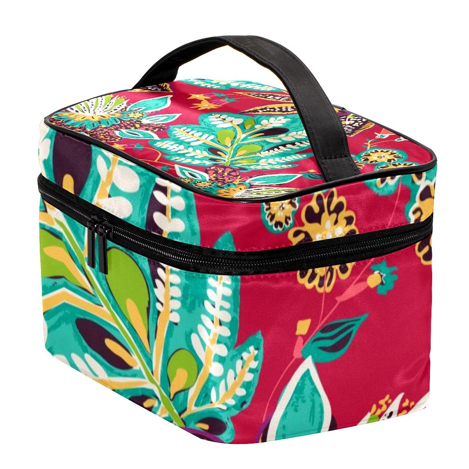 Abstract Floral Pattern Large Travel Makeup Bag - Waterproof Cosmetic Organizer Case with Zipper for Women & Girls | Perfect for Vacation, Gym, Business Trips & Daily Essentials Storage