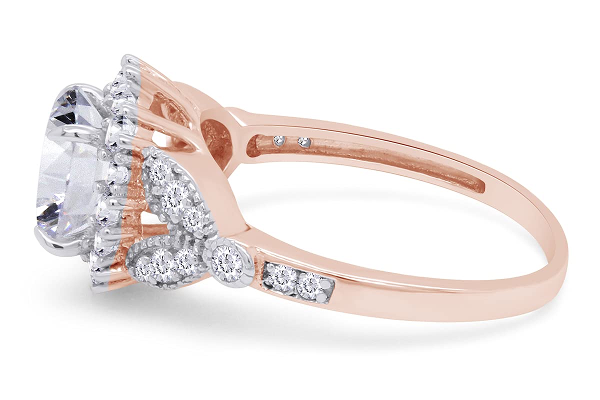 1.2ct Round Cut Lab Created Moissanite Engagement Ring with Leaf Design & Halo Accents in 14k Gold Over Sterling Silver - Perfect for Proposals, Anniversaries & Special Occasions