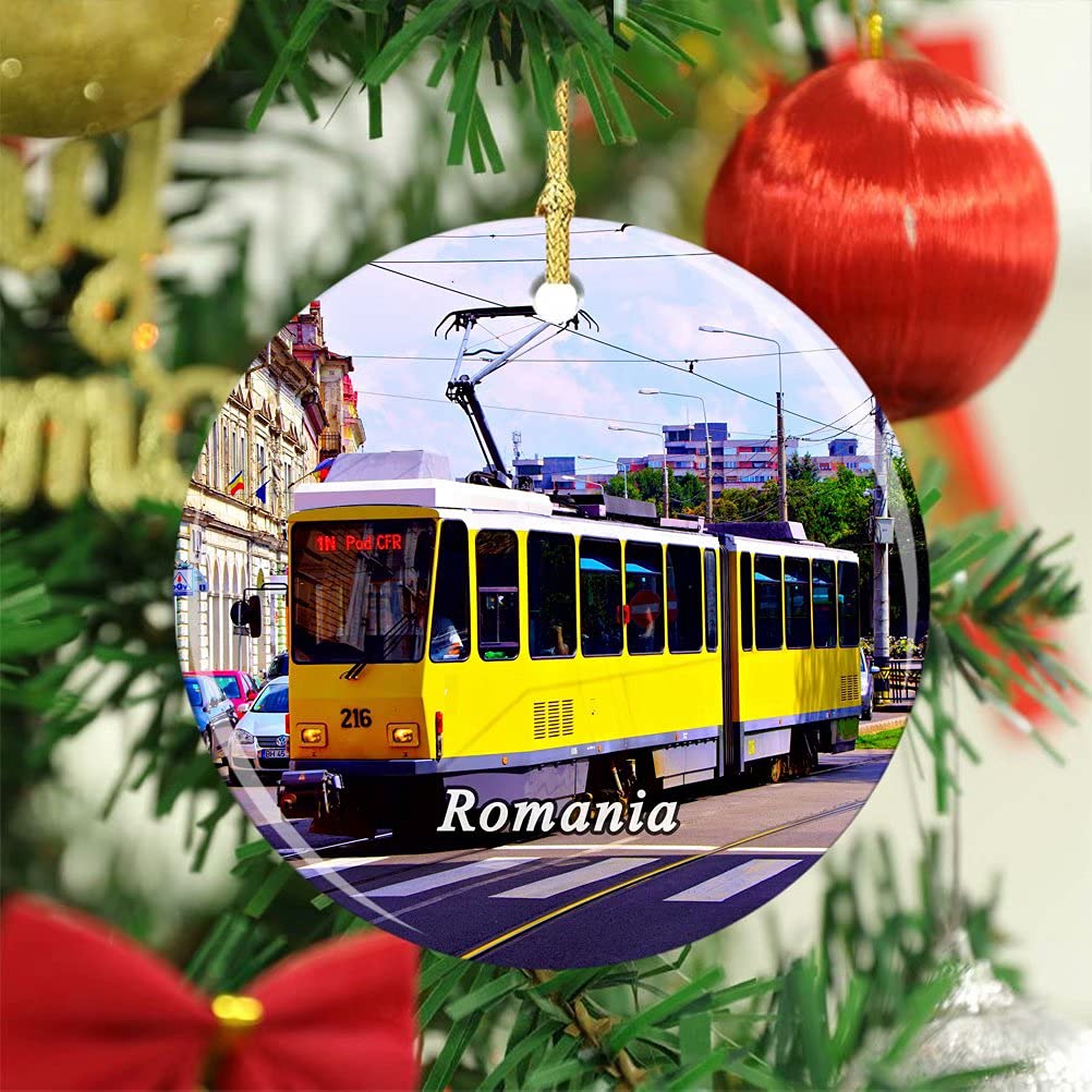 Romania Tram Oradea Christmas Tree Ornament - Handmade Xmas Decor, Wedding Hanging Pendant, City Travel Souvenir Collection - Perfect for Holiday Decorations, Gift Giving & Memory Keeping